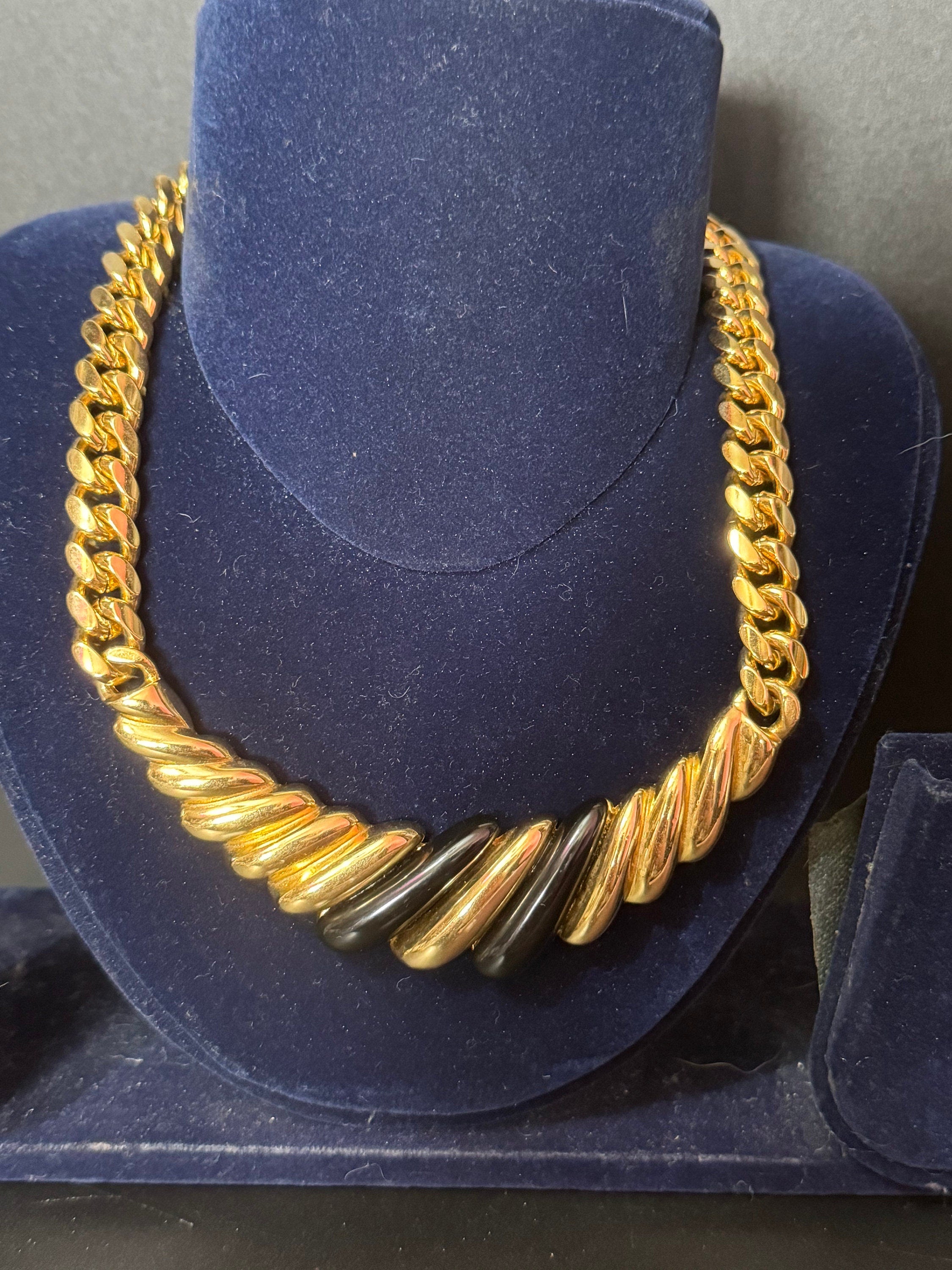 Retro gold tone and black Chunky chain necklace 41cm