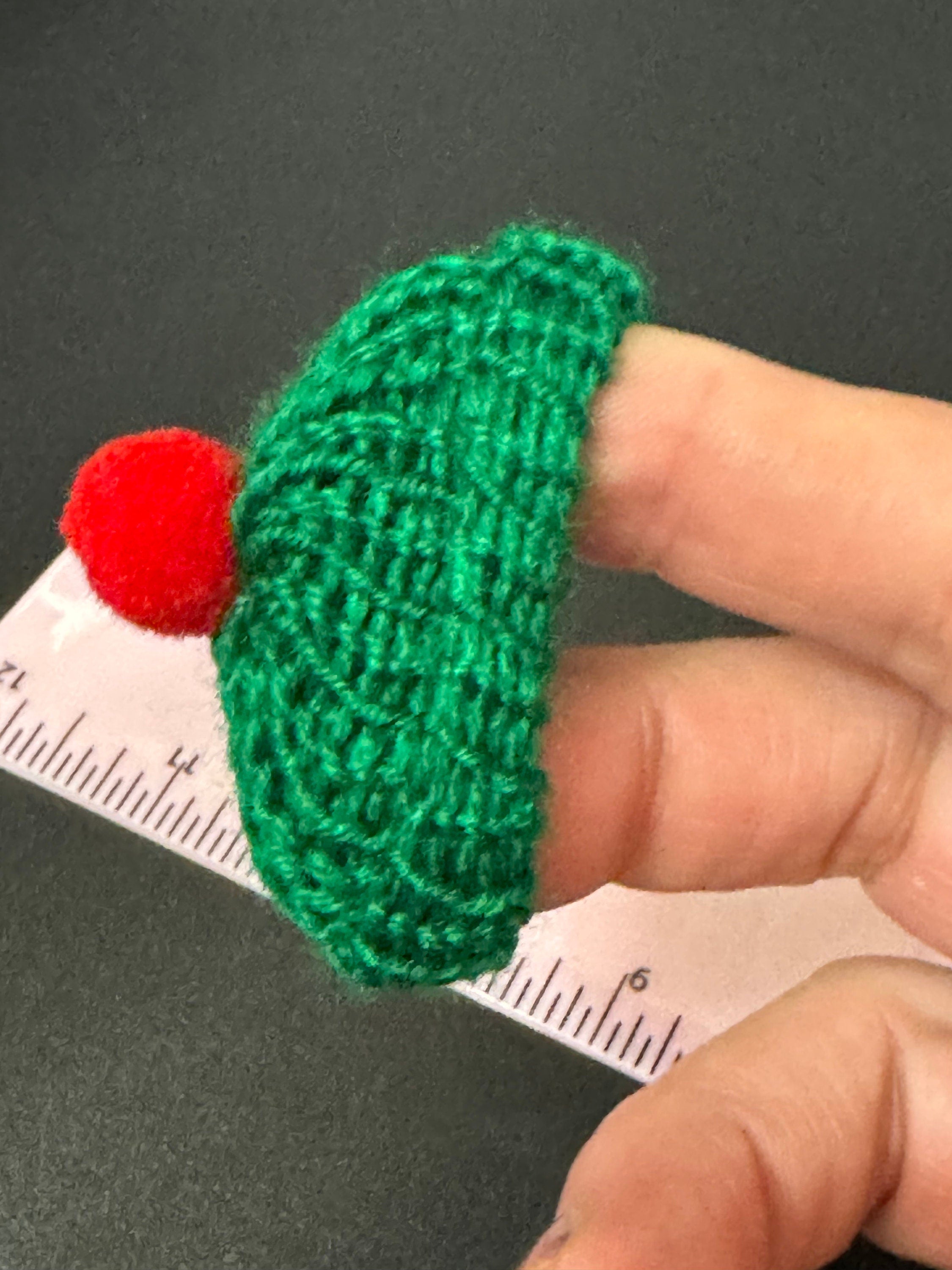 Miniature red and Green Wool hat and matching scarf cake topper bottle tops