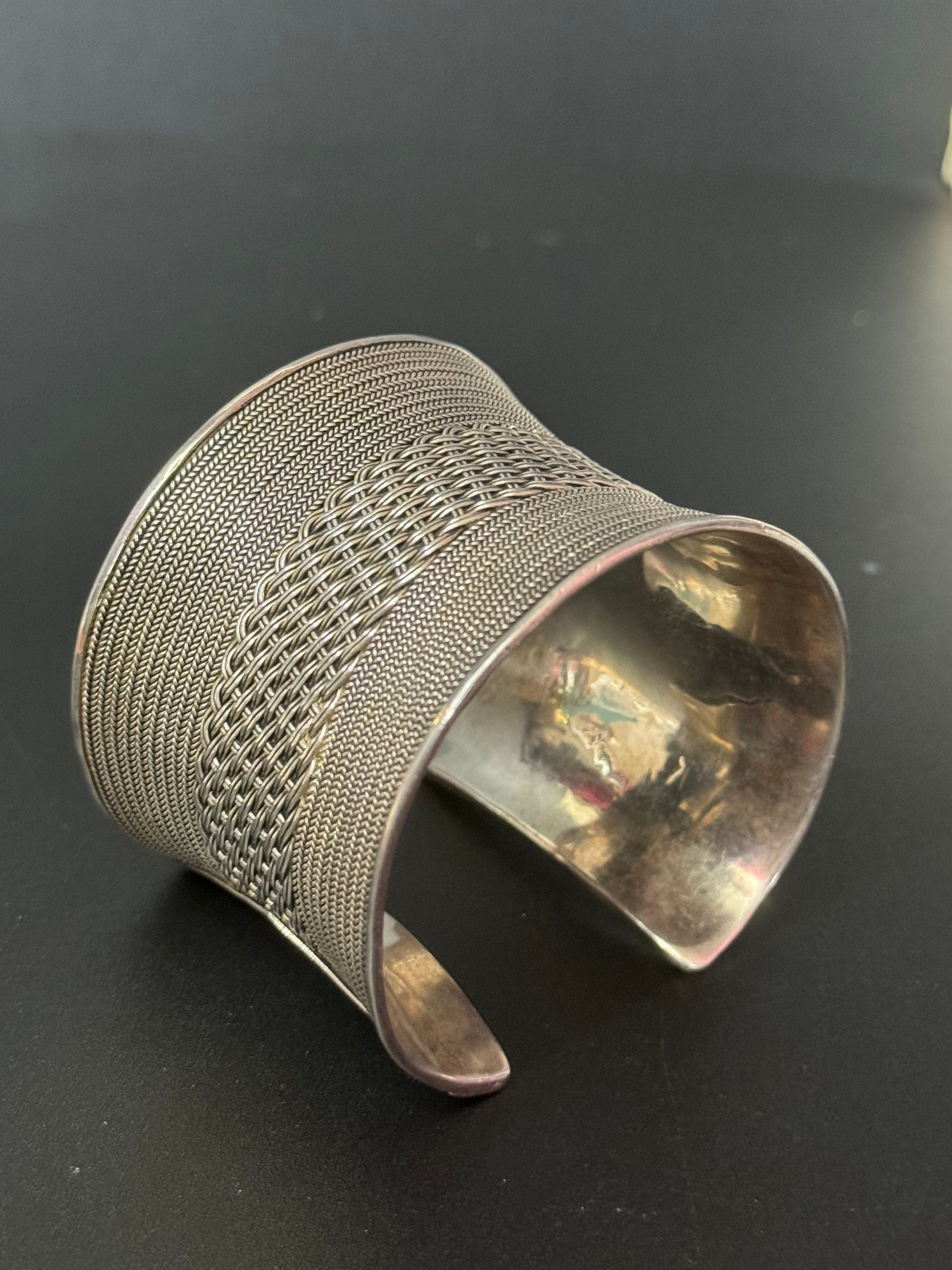 As found 123 grams heavy 925 Sterling Silver open cuff bangle bracelet stamped