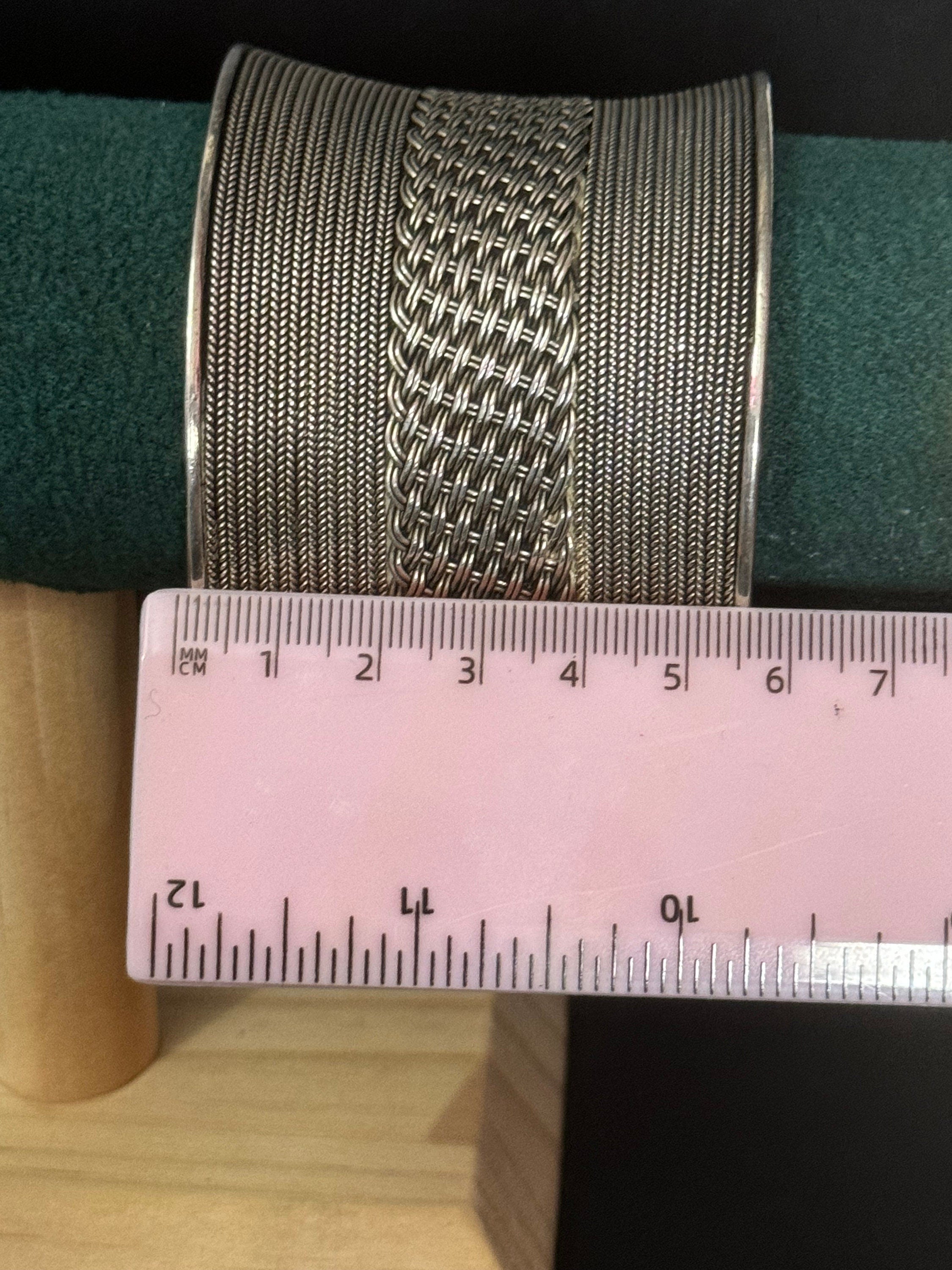 As found 123 grams heavy 925 Sterling Silver open cuff bangle bracelet stamped