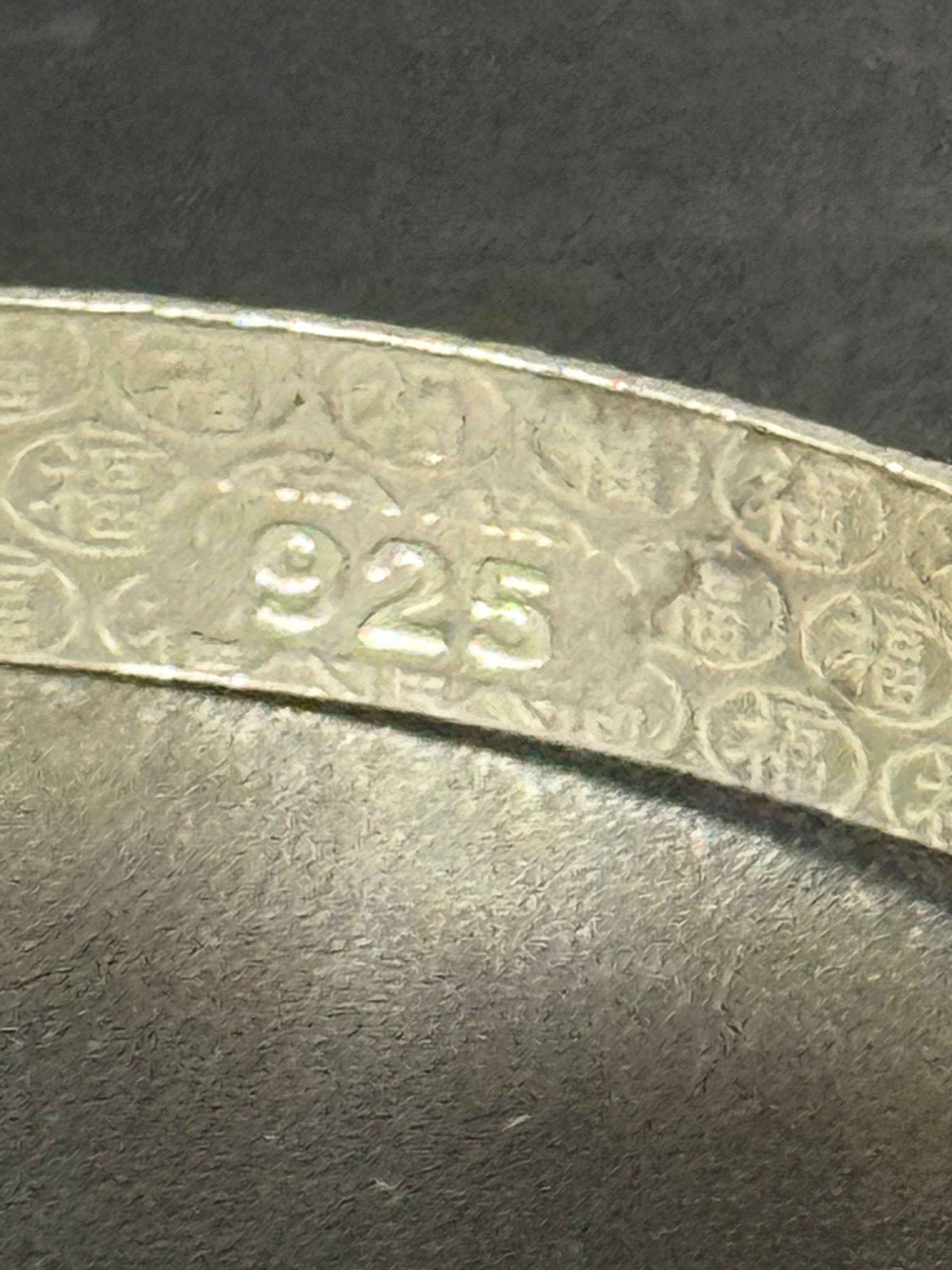 Vintage stamped 925 ornate Adjustable Solid Cuff Bangle Bracelet Retro Sterling Silver Chinese 16.4 grams