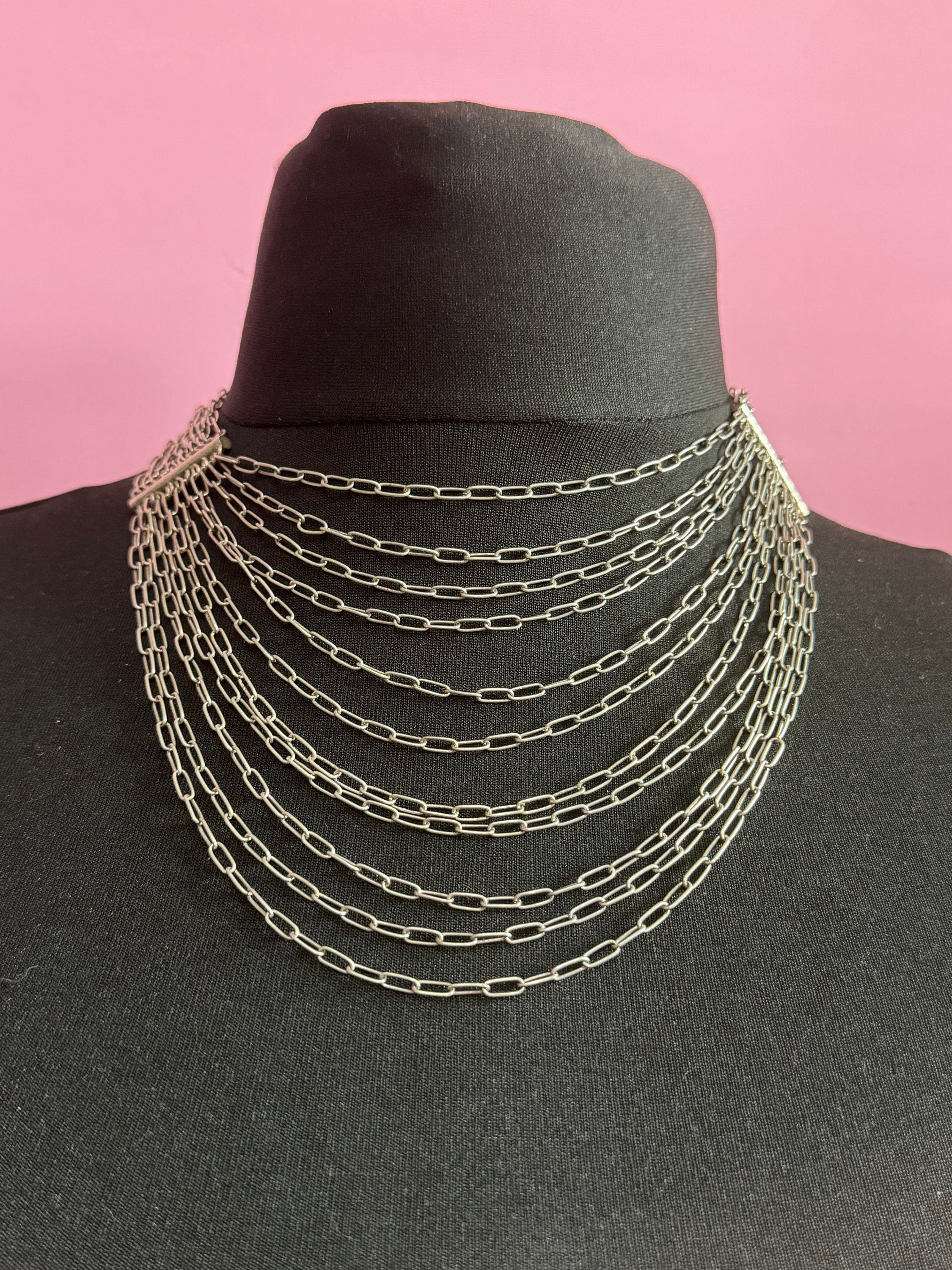 Vintage Mexican Sterling Silver Multi-Strand Bib Necklace