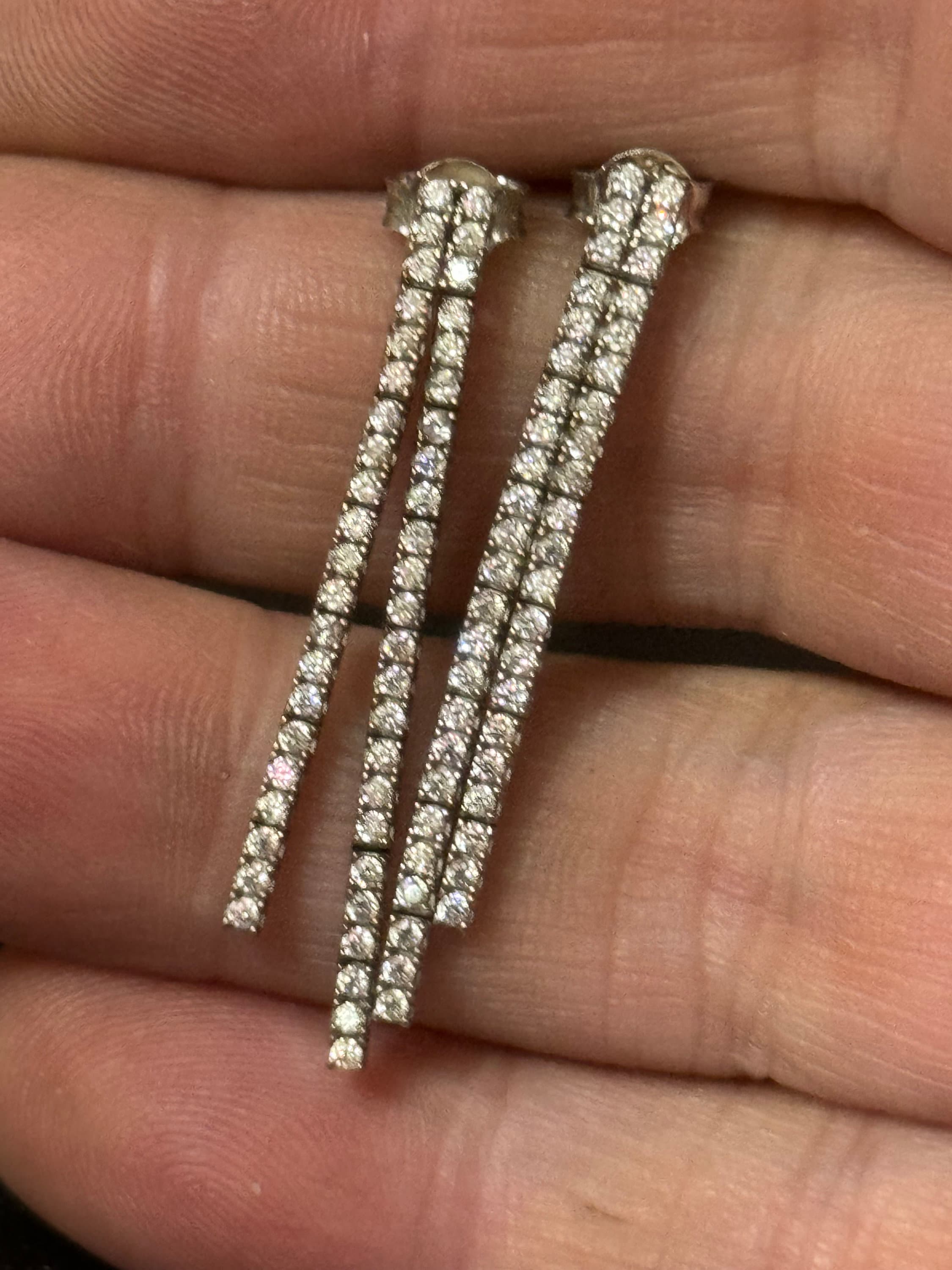 925 pierced drop Earrings sterling silver set with clear diamanté gem stones
