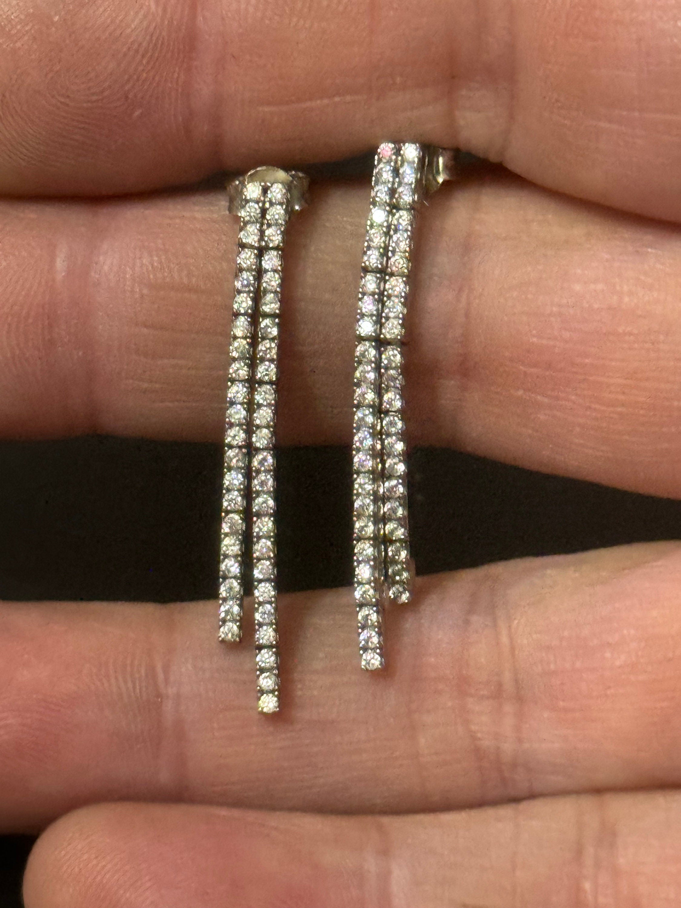 925 pierced drop Earrings sterling silver set with clear diamanté gem stones