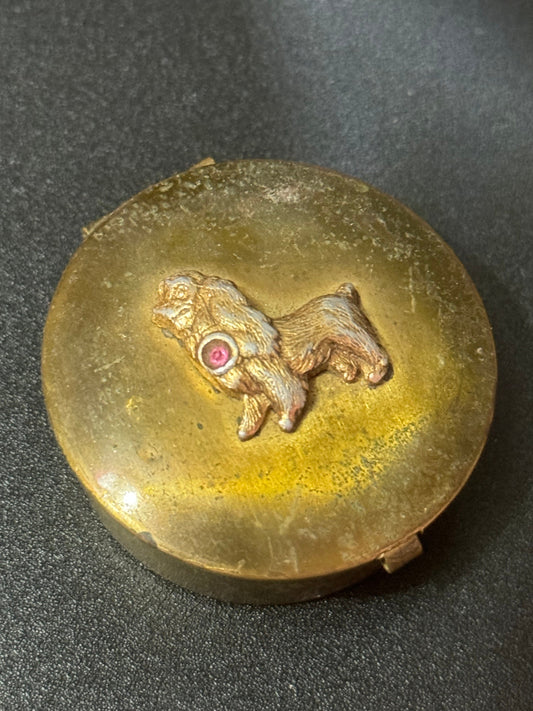 Novelty spaniel dog red crystal brass Art Deco style mid century pill box case