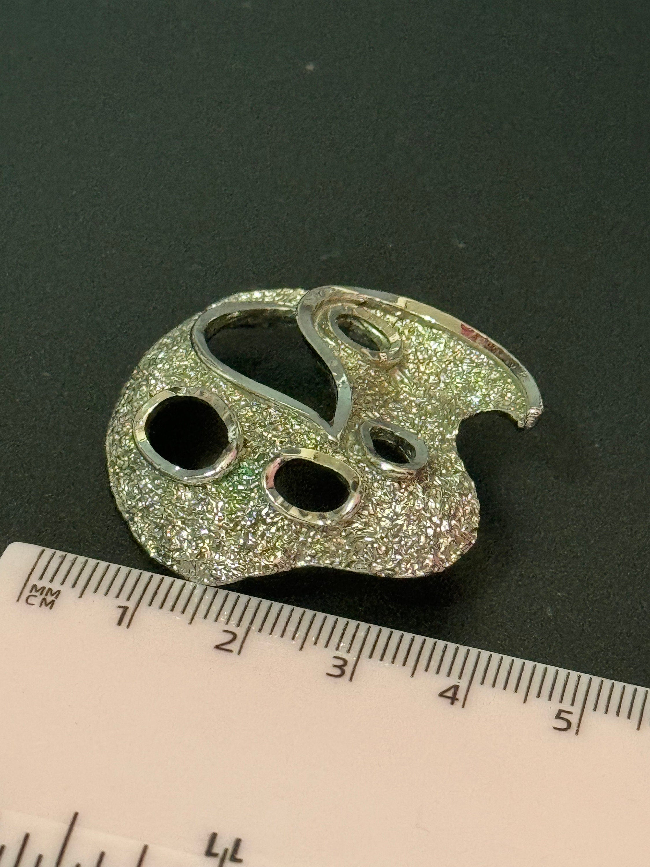 Signed vintage modernist textured silver tone  abstract brutalist brooch