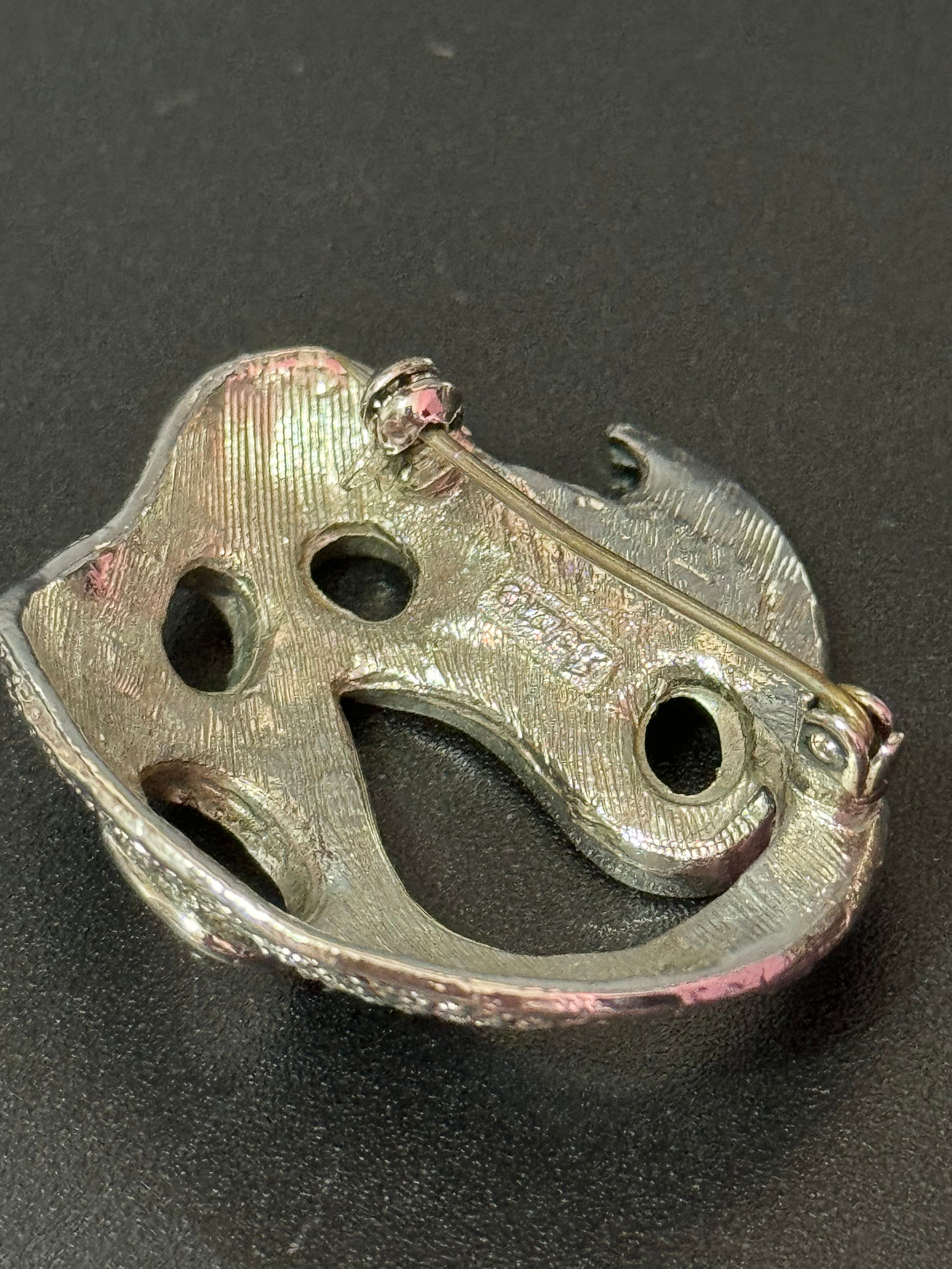 Signed vintage modernist textured silver tone  abstract brutalist brooch