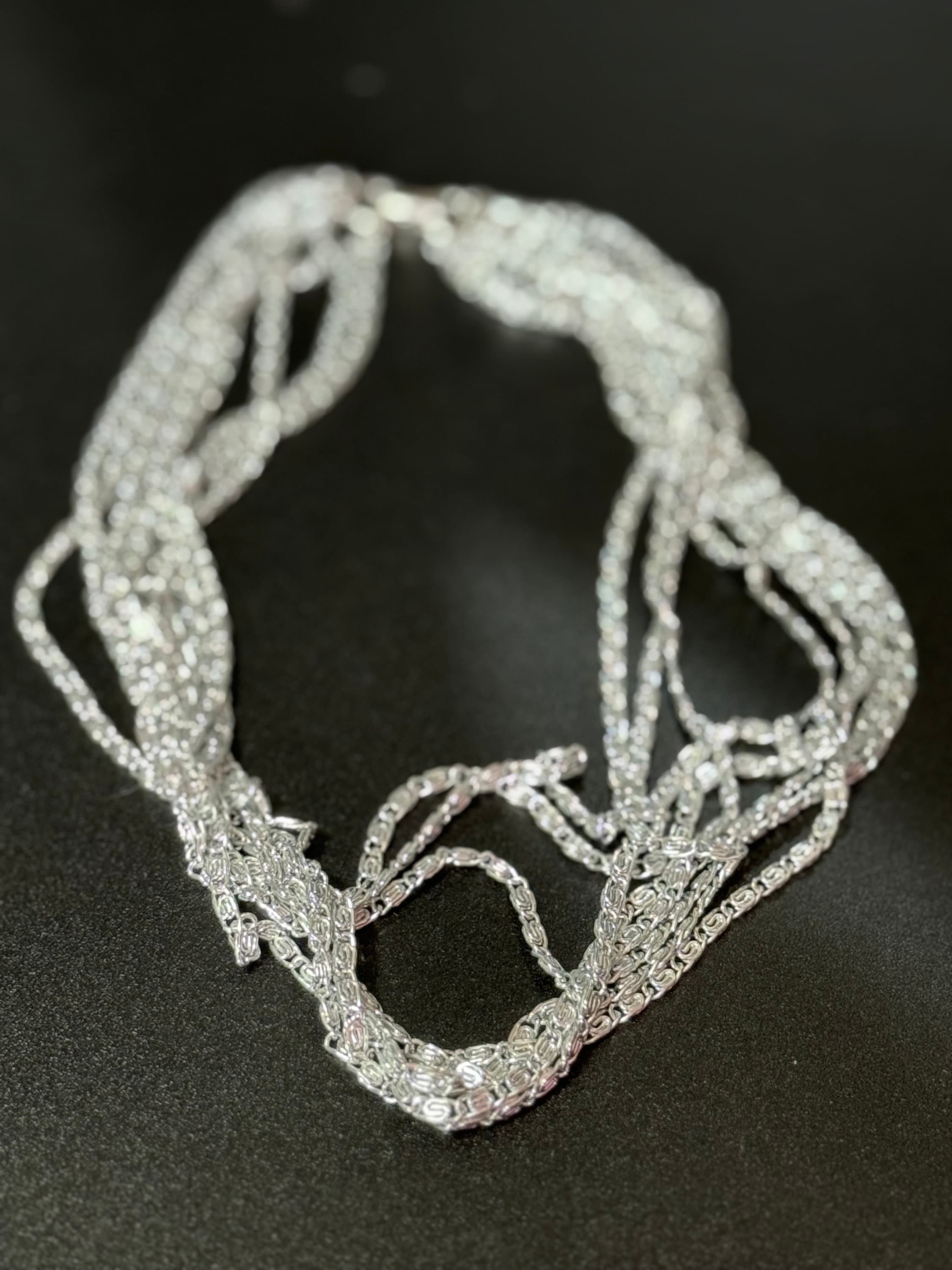 Petite fit signed Sarah Coventry silver tone Multi strand fancy link choker necklace