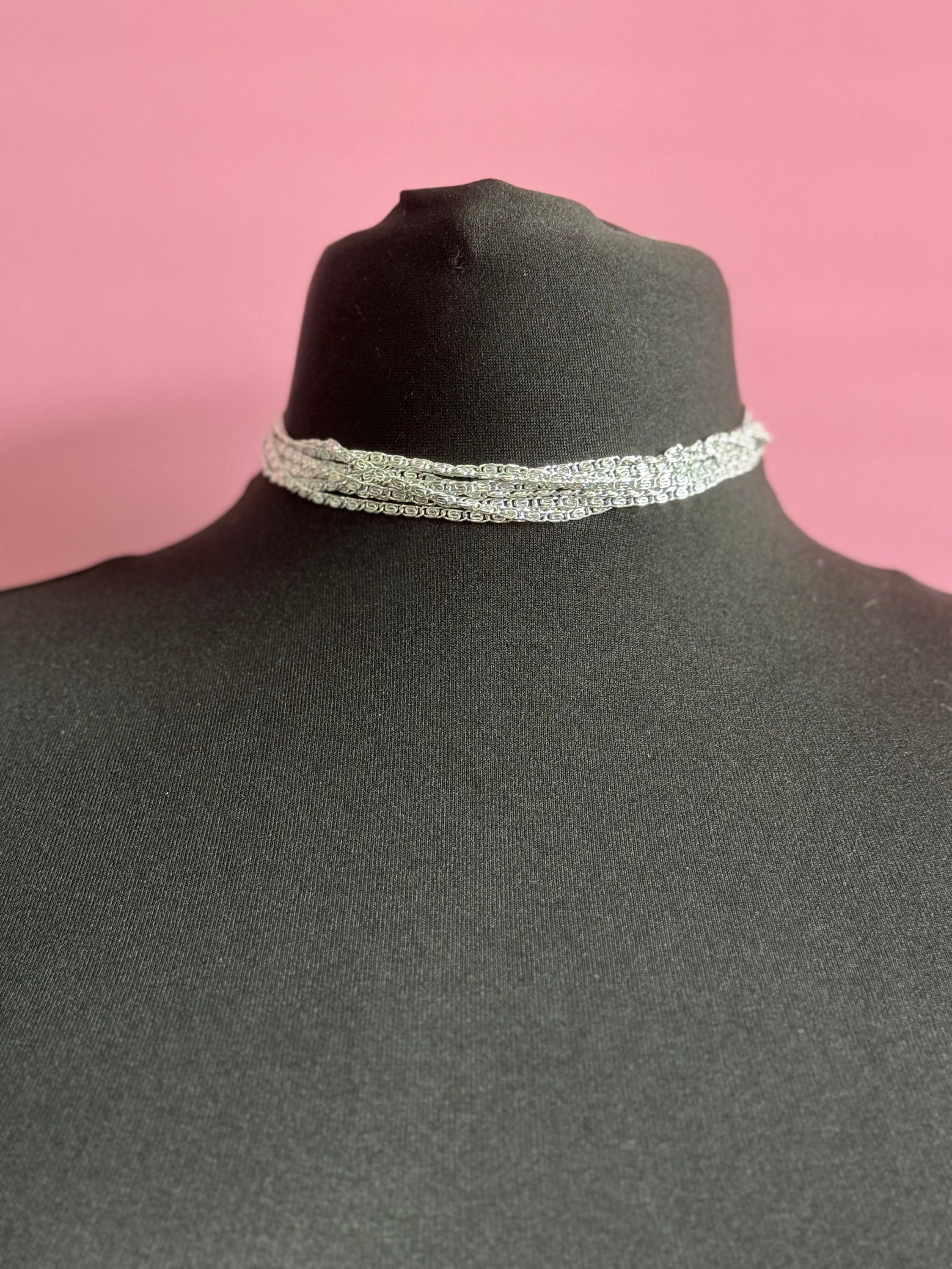 Petite fit signed Sarah Coventry silver tone Multi strand fancy link choker necklace