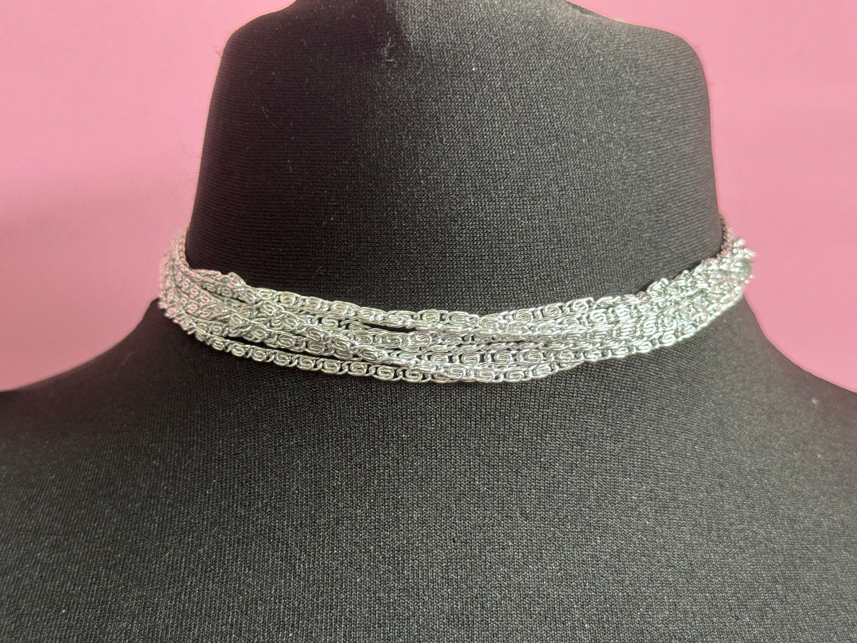 Petite fit signed Sarah Coventry silver tone Multi strand fancy link choker necklace