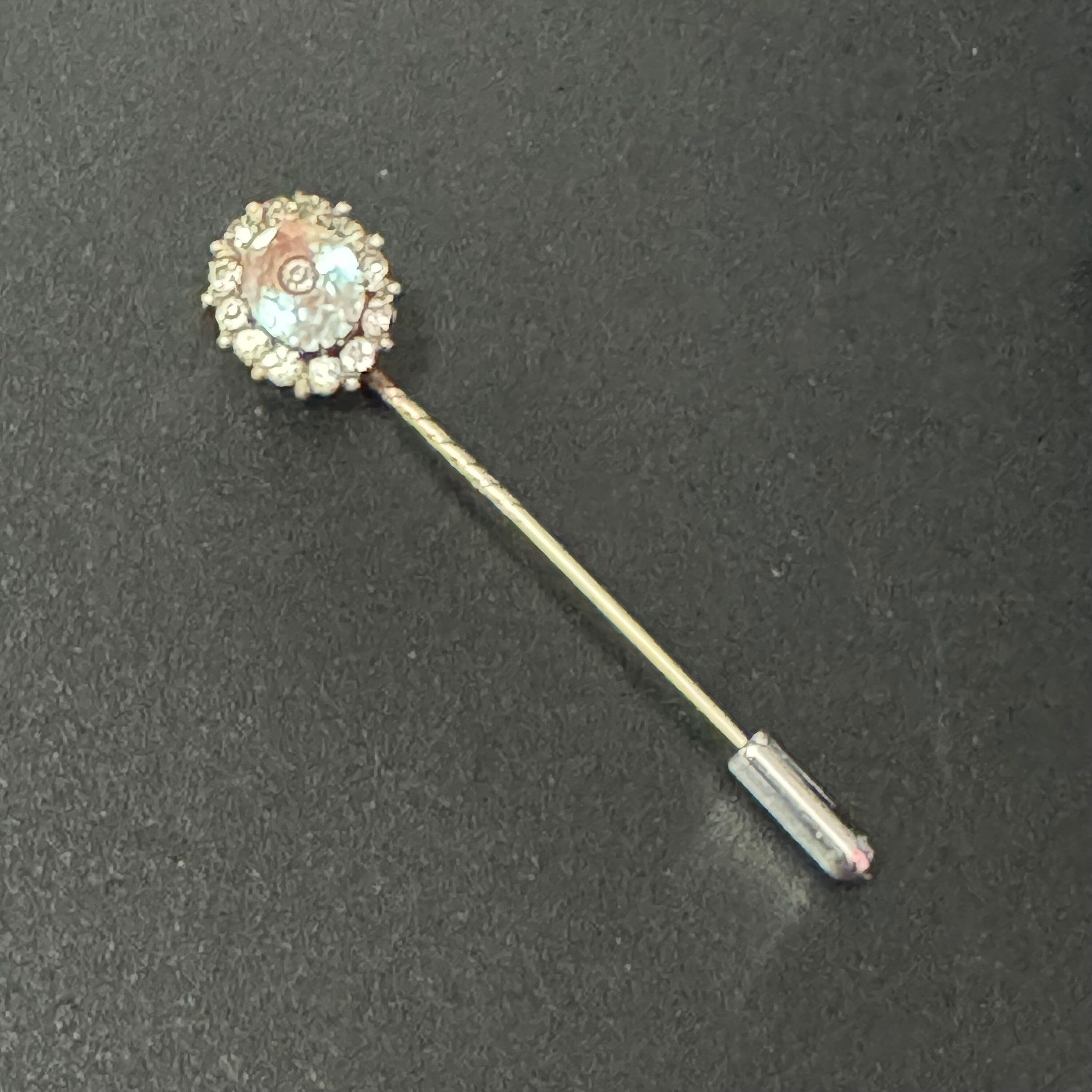 Antique Saphiret Stick Pin, Silver & Gold Tone
