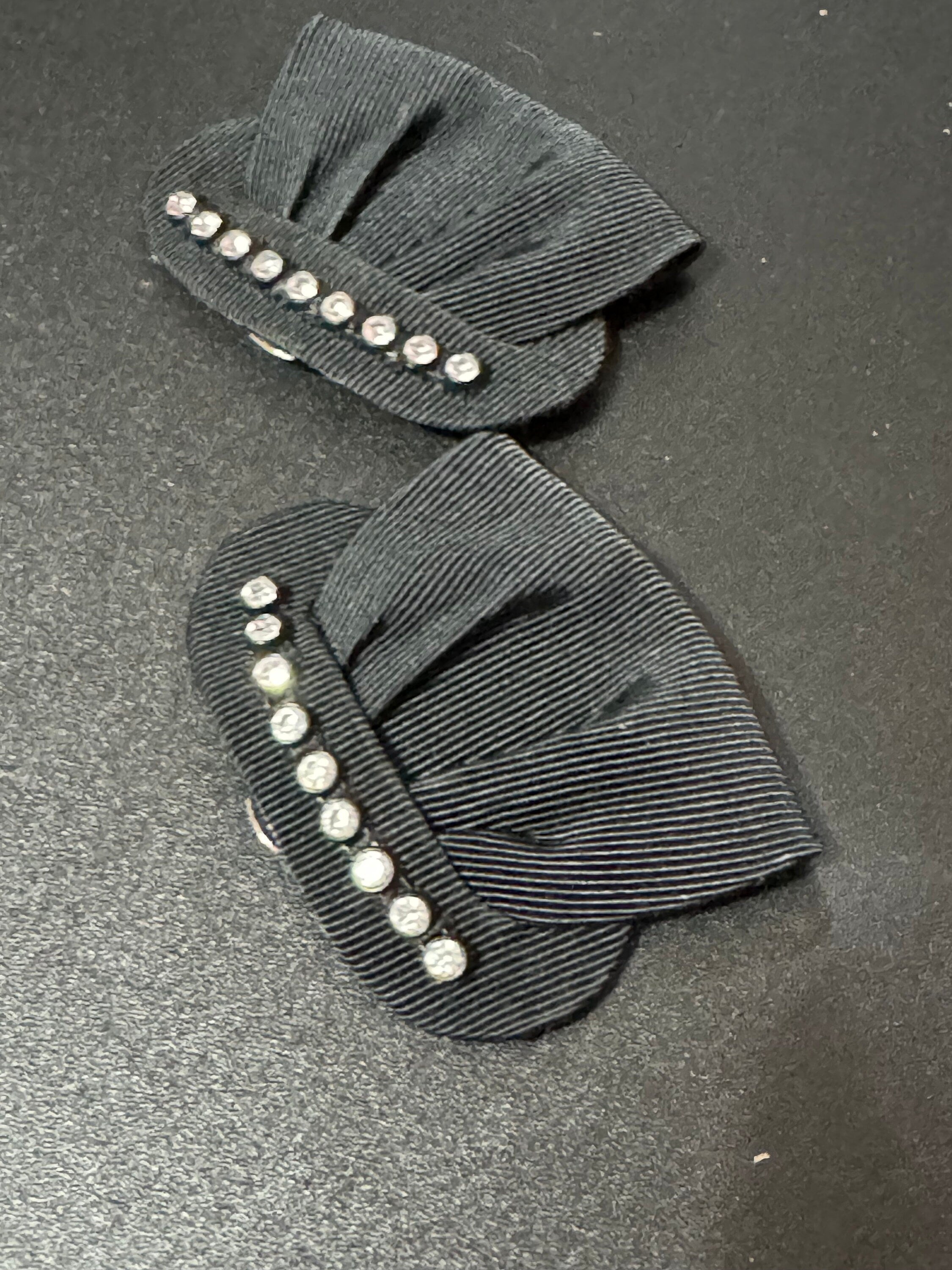 Pair of Black satin diamanté shoe clips Vintage