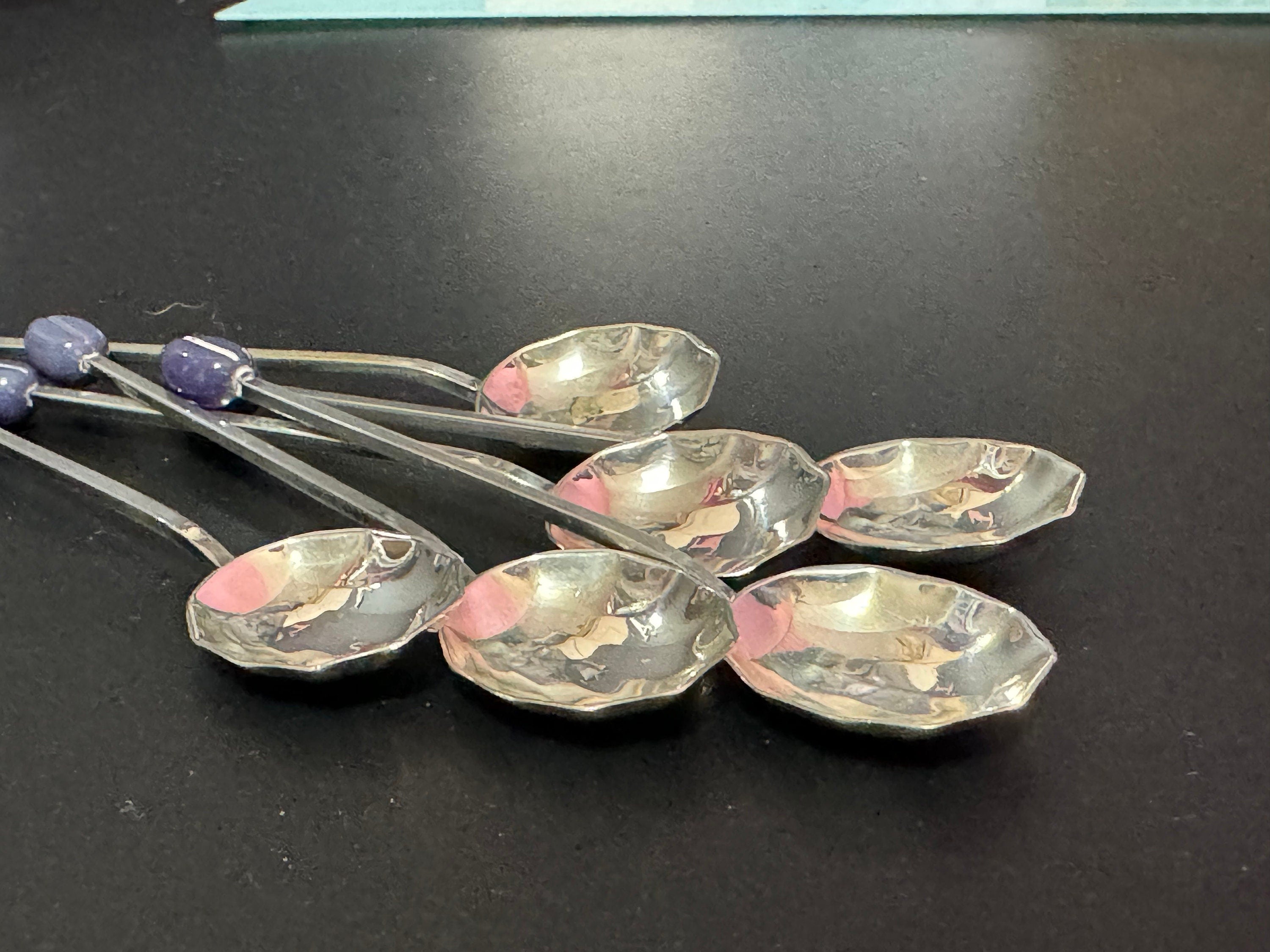 True Vintage set of 6 EPNS domed coffee bean cocktail spoons for expresso martinis