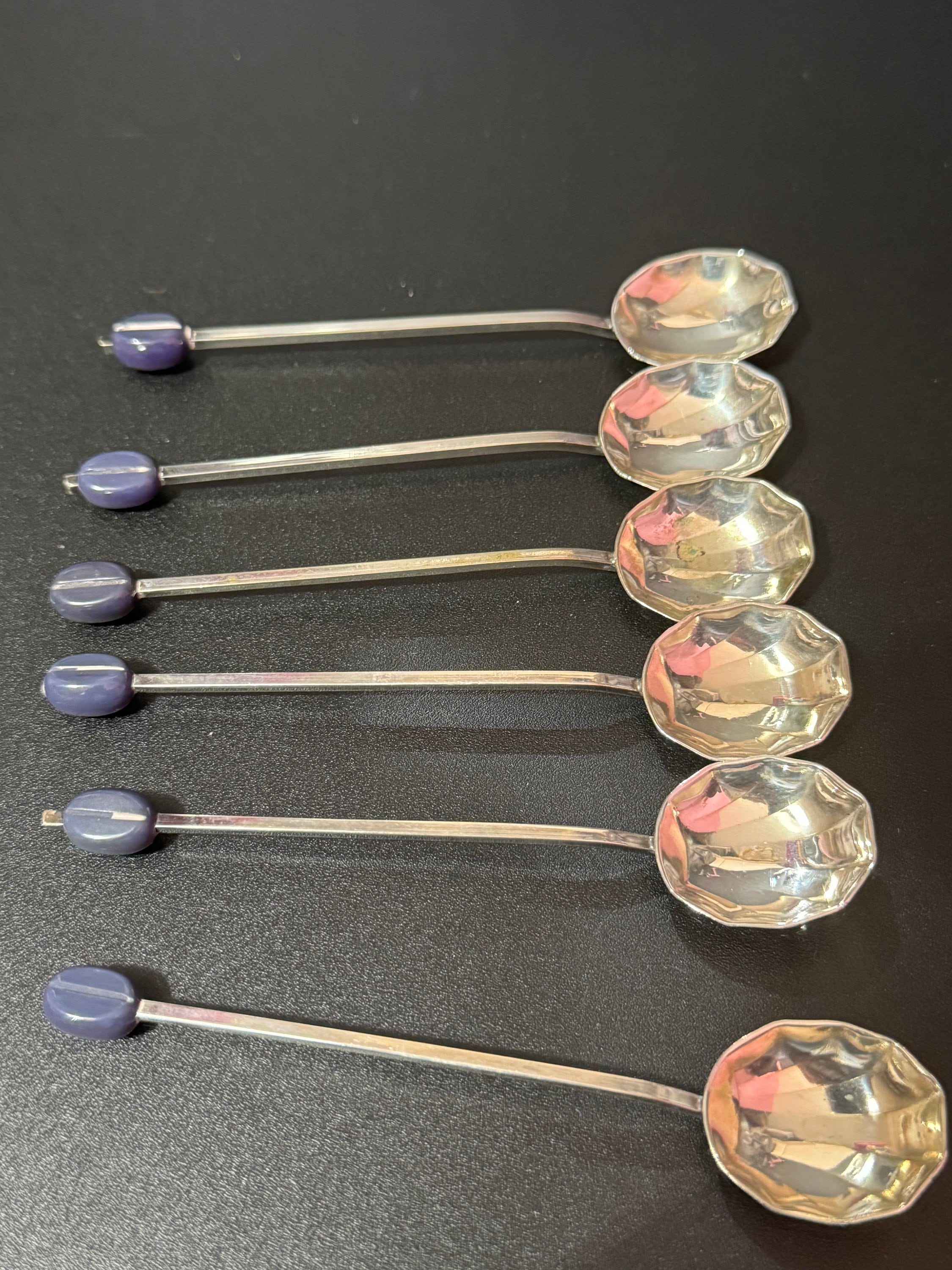 True Vintage set of 6 EPNS domed coffee bean cocktail spoons for expresso martinis