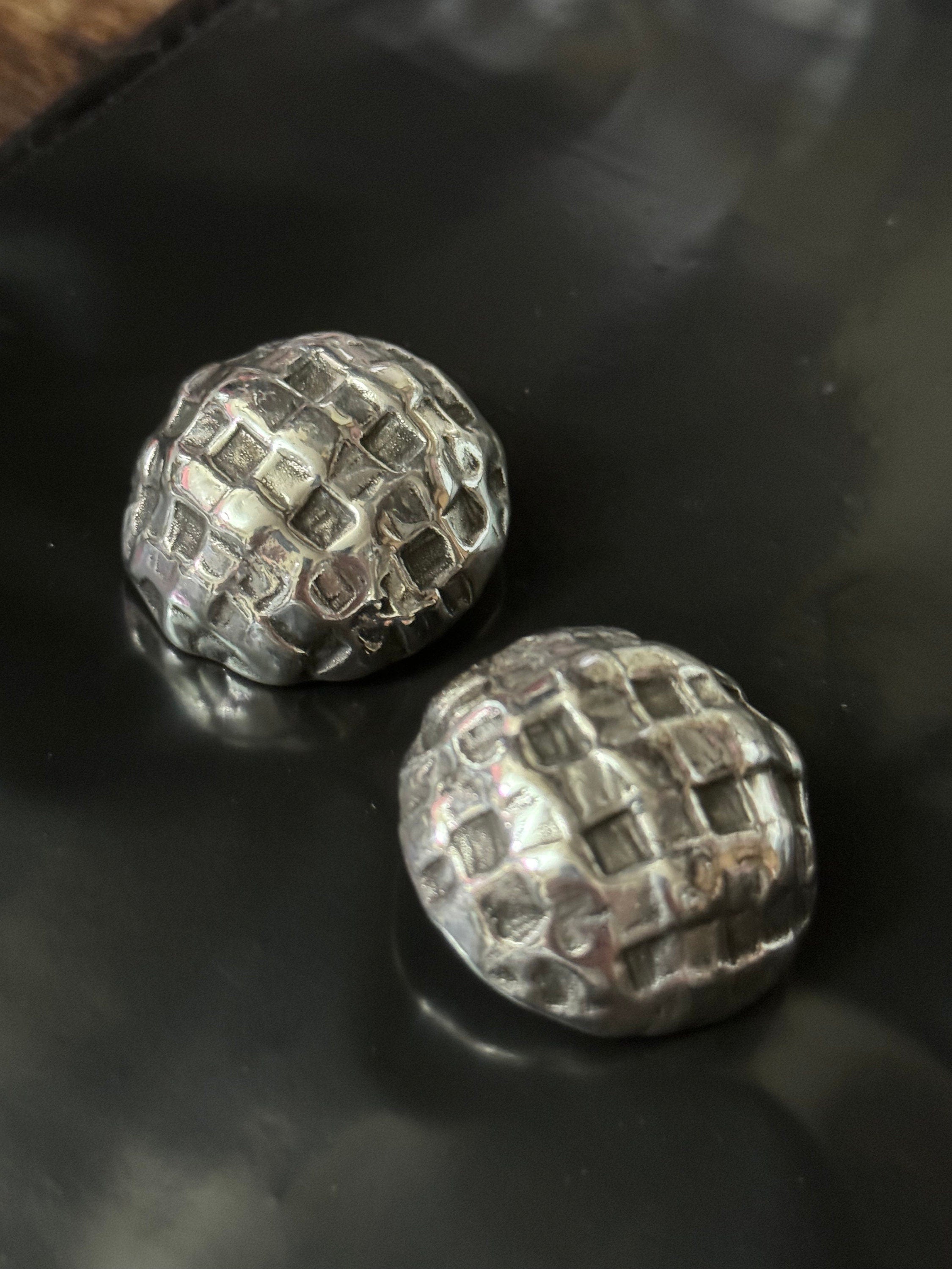 Signed UNE LIGNE Paris silver tone oversized 3.5cm round domed clip on stud earrings