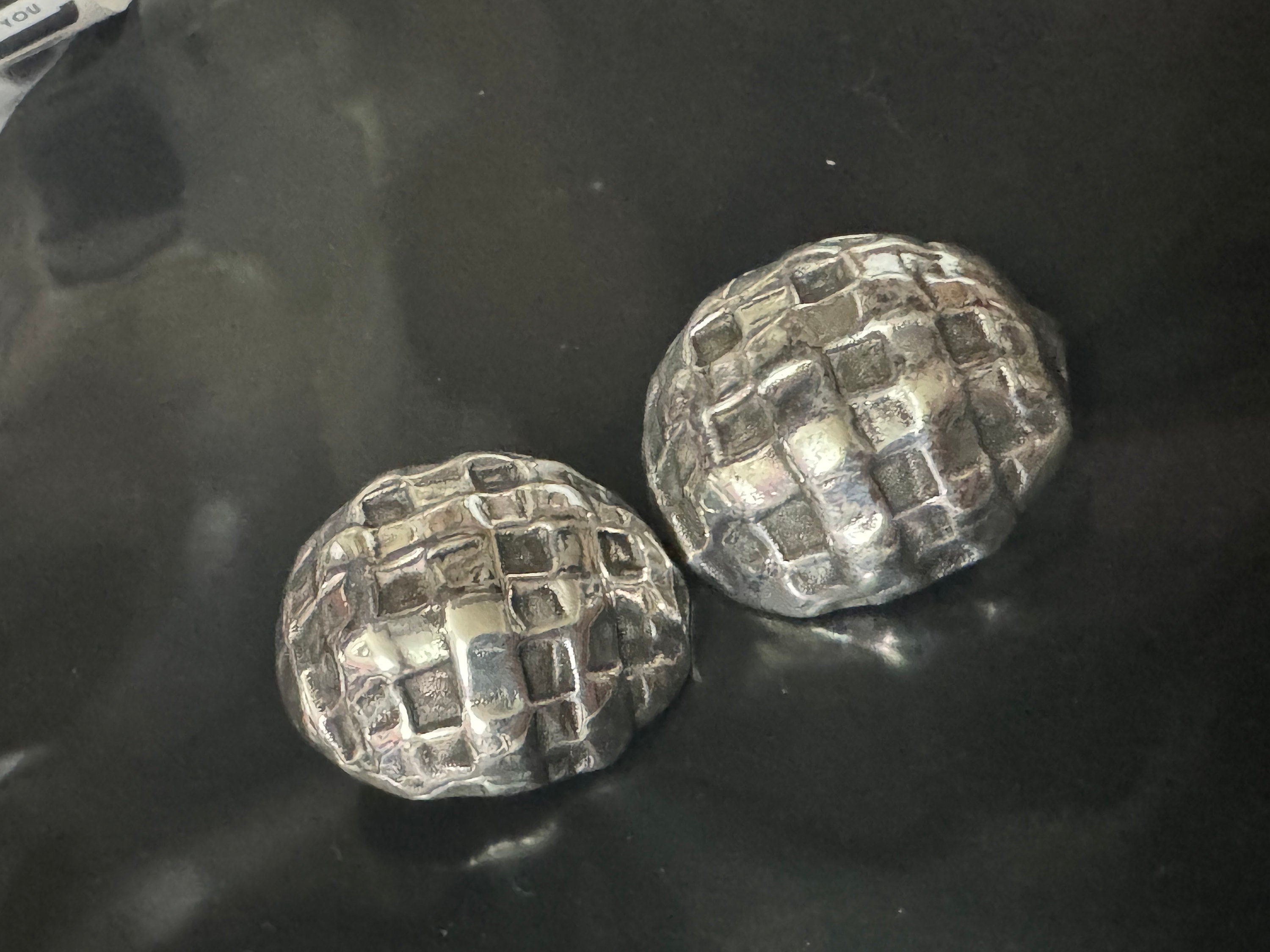 Signed UNE LIGNE Paris silver tone oversized 3.5cm round domed clip on stud earrings