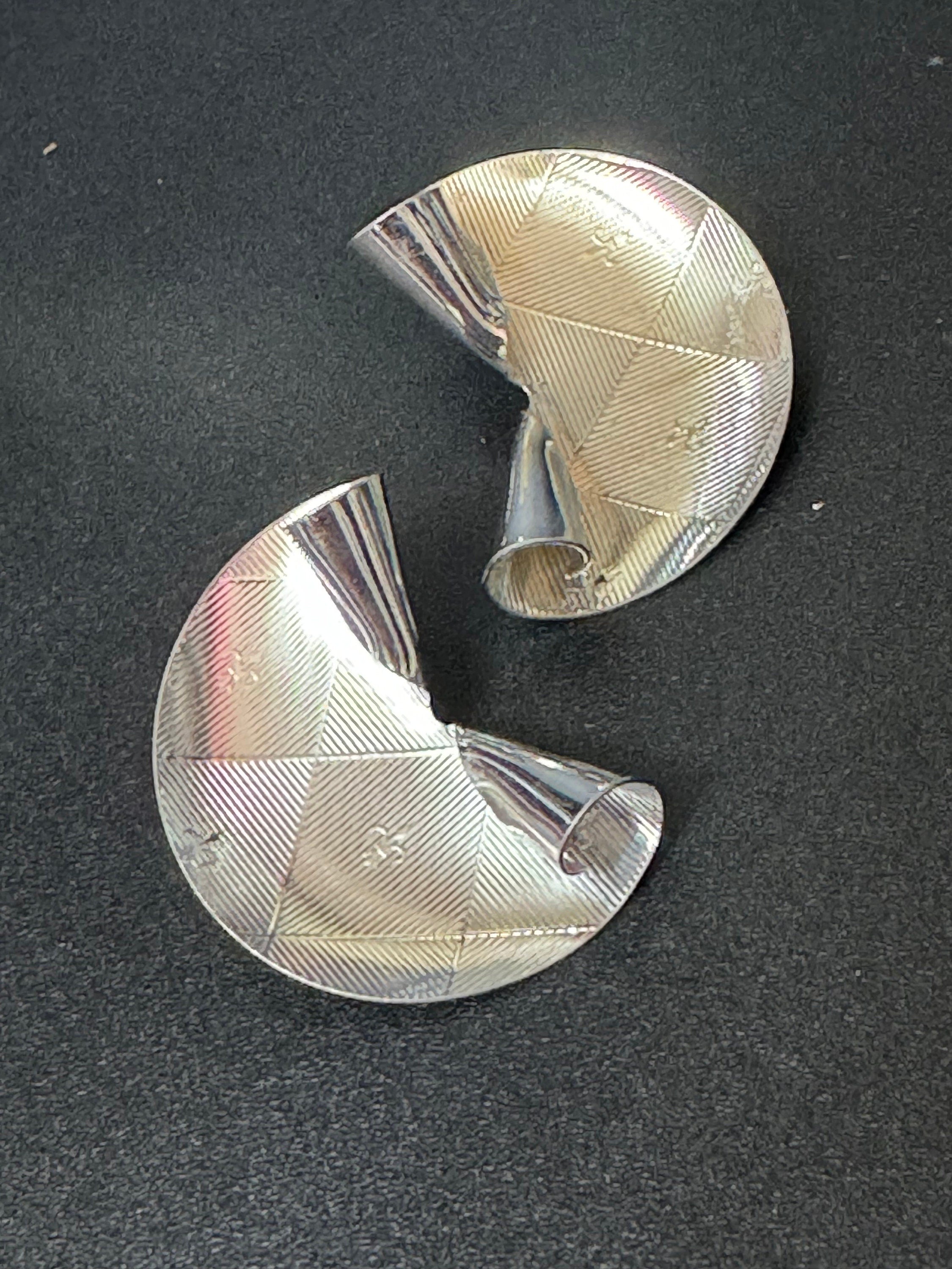 signed KIGU of London 3.5cm wide fan earrings rhodium plated 1950s-1960s unused