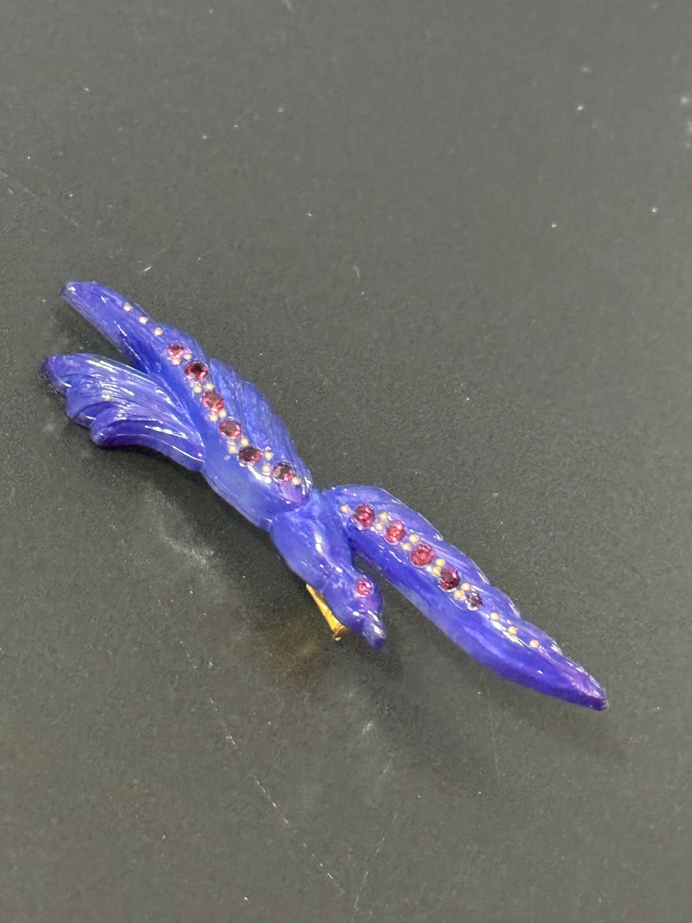 Oversized 9cm seagull brooch, vintage French early plastic purple celluloid