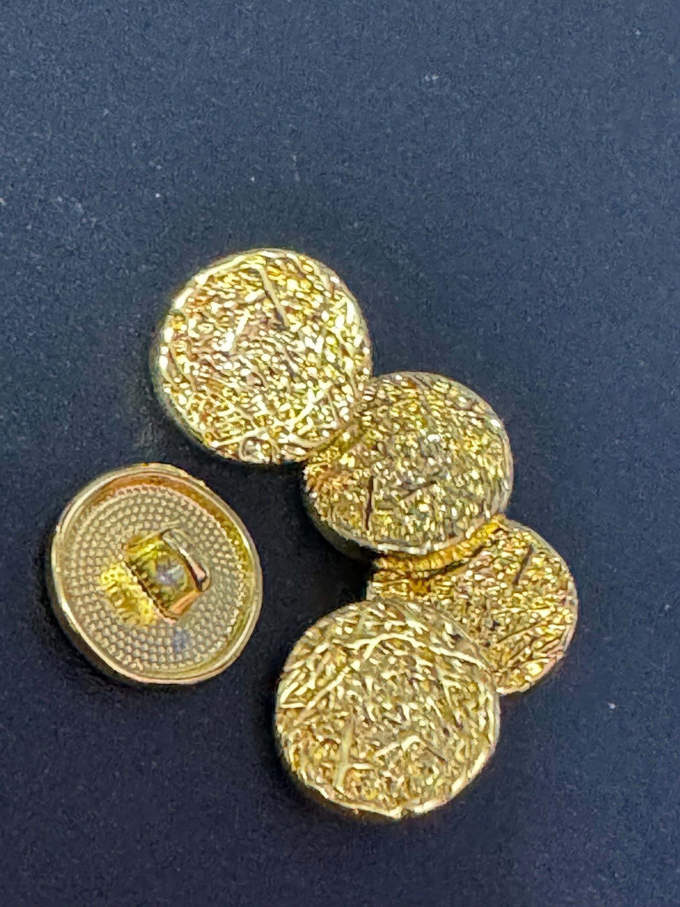 15mm bright gold tone textured buttons, Pack of 5 sewing