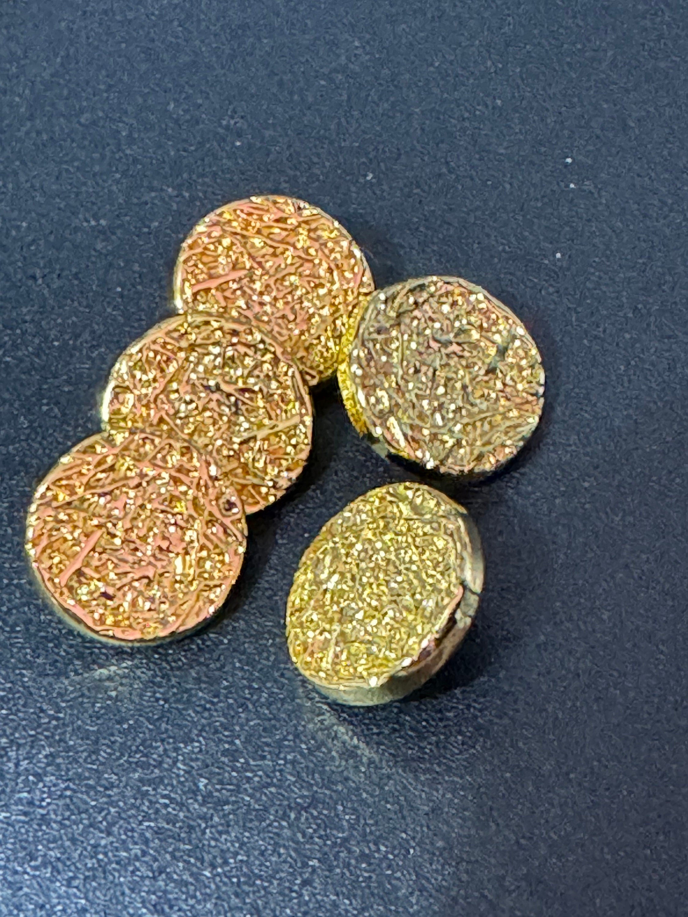 15mm bright gold tone textured buttons, Pack of 5 sewing