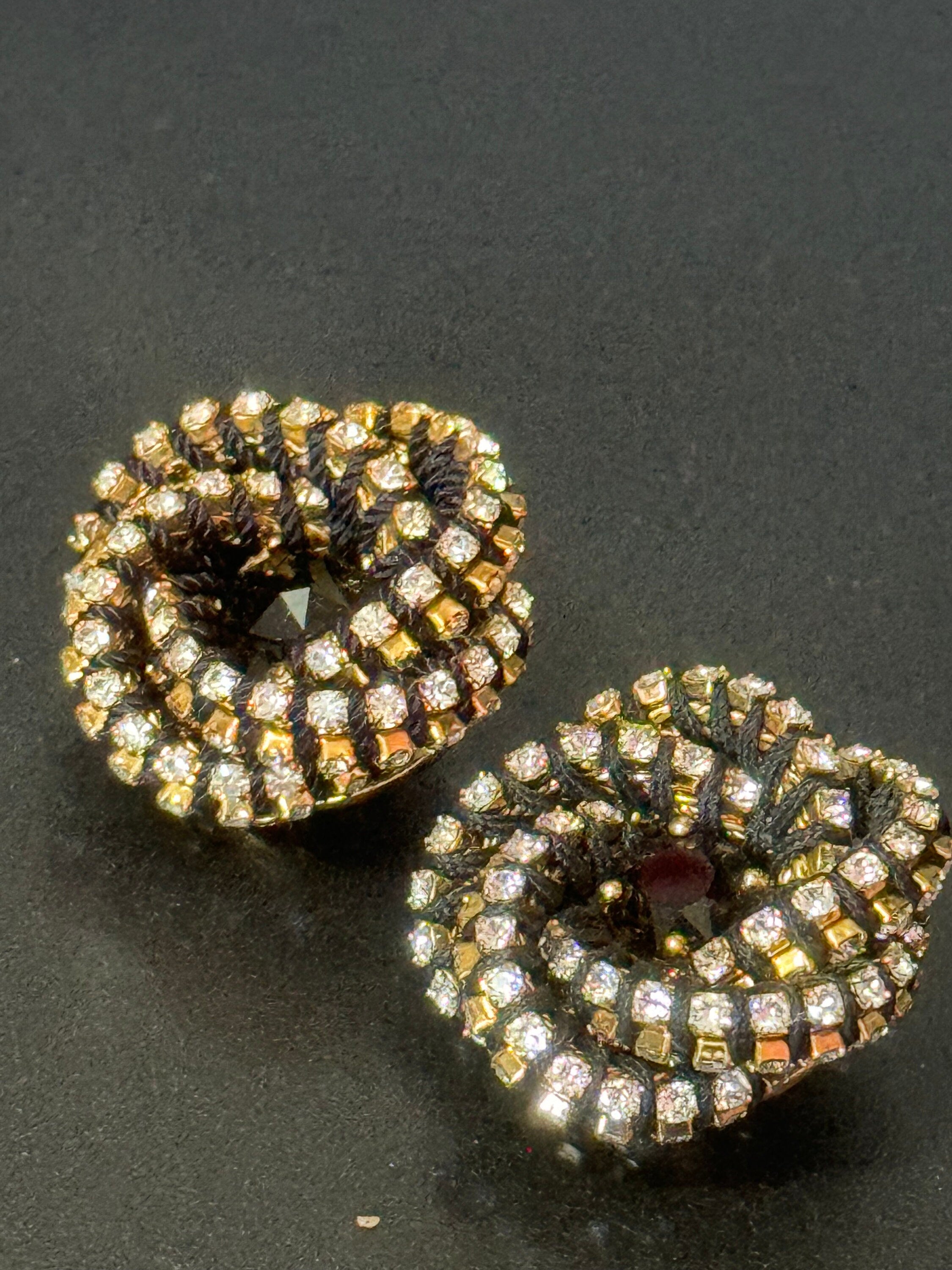 Retro Swarovski Crystal Clip On Earrings: Gold Knot, Japanese Silk Cord