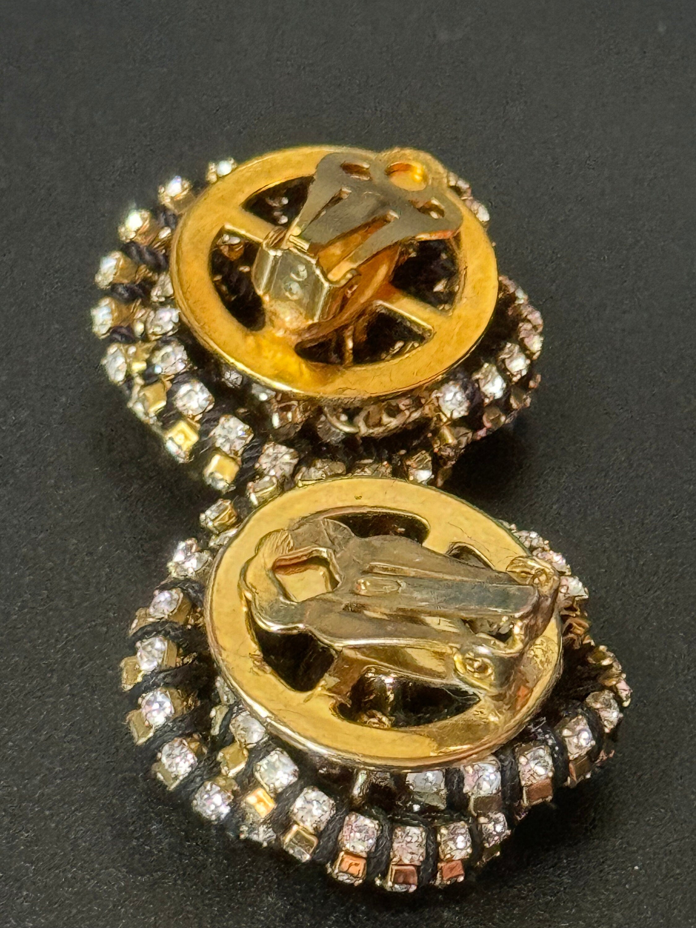 Retro Swarovski Crystal Clip On Earrings: Gold Knot, Japanese Silk Cord