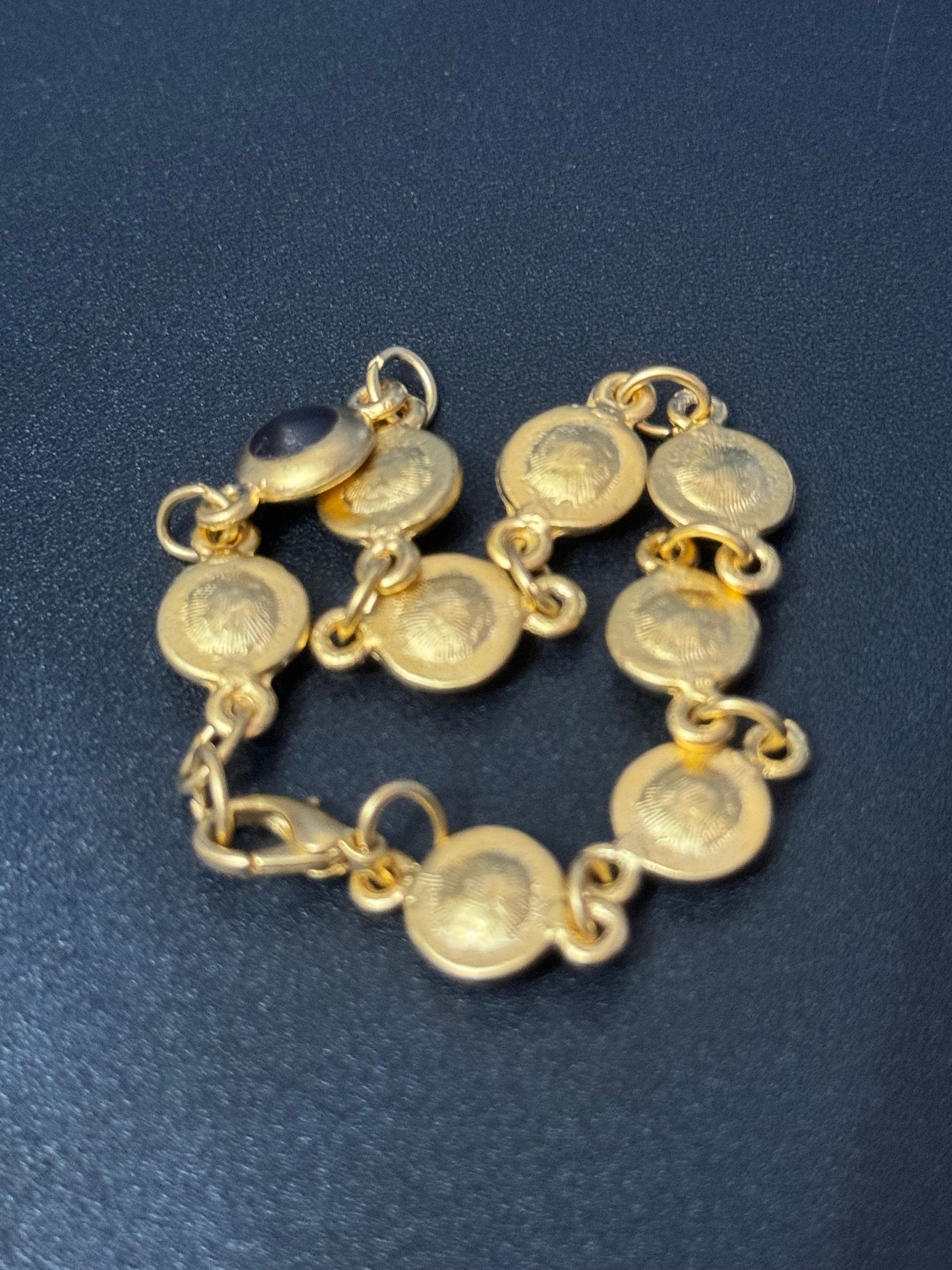 Etruscan style Chain Link bracelet with brown and black enamel 19cm
