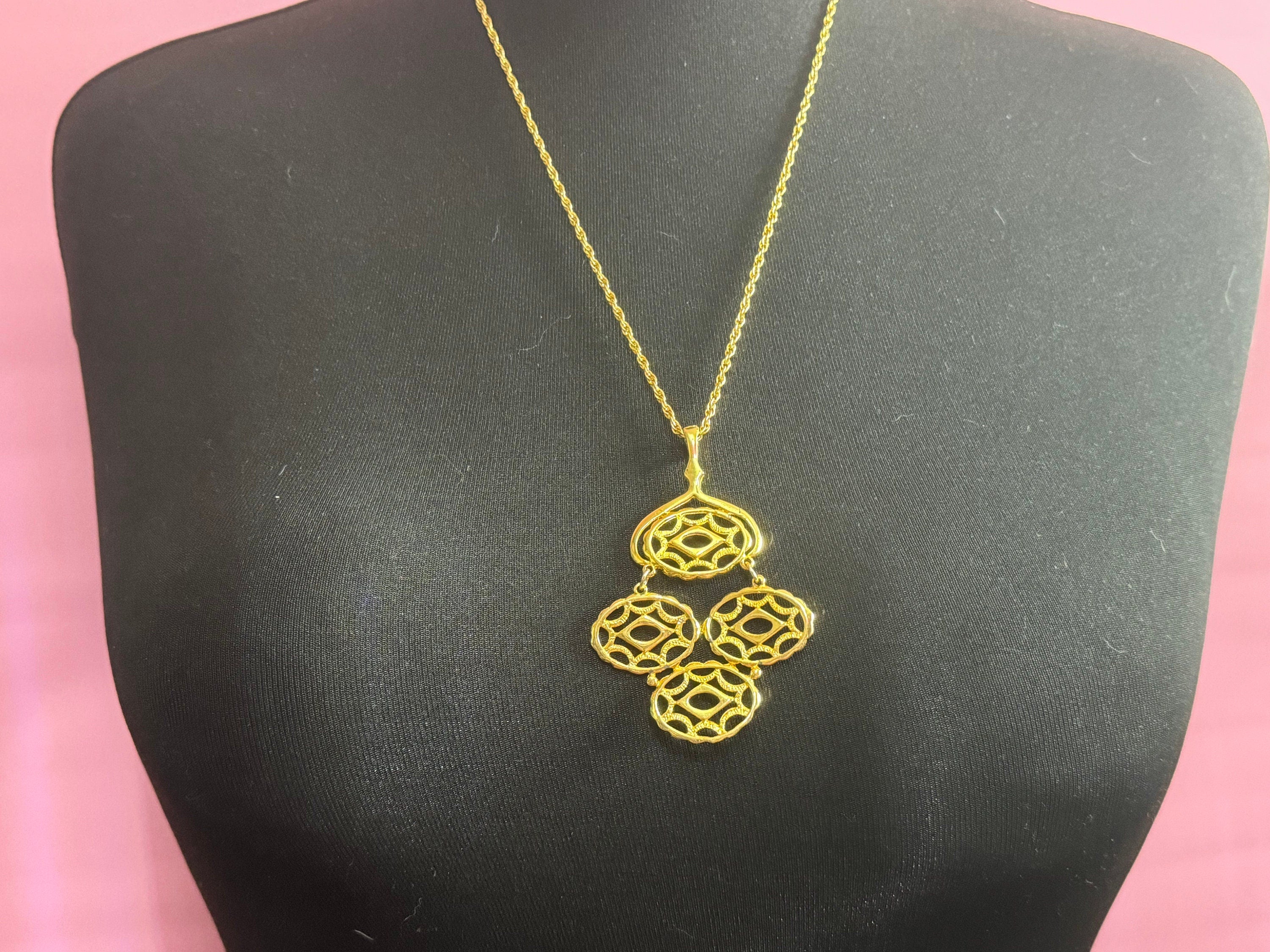 Modernist gold tone pendant necklace brutalist Mid Century Modern