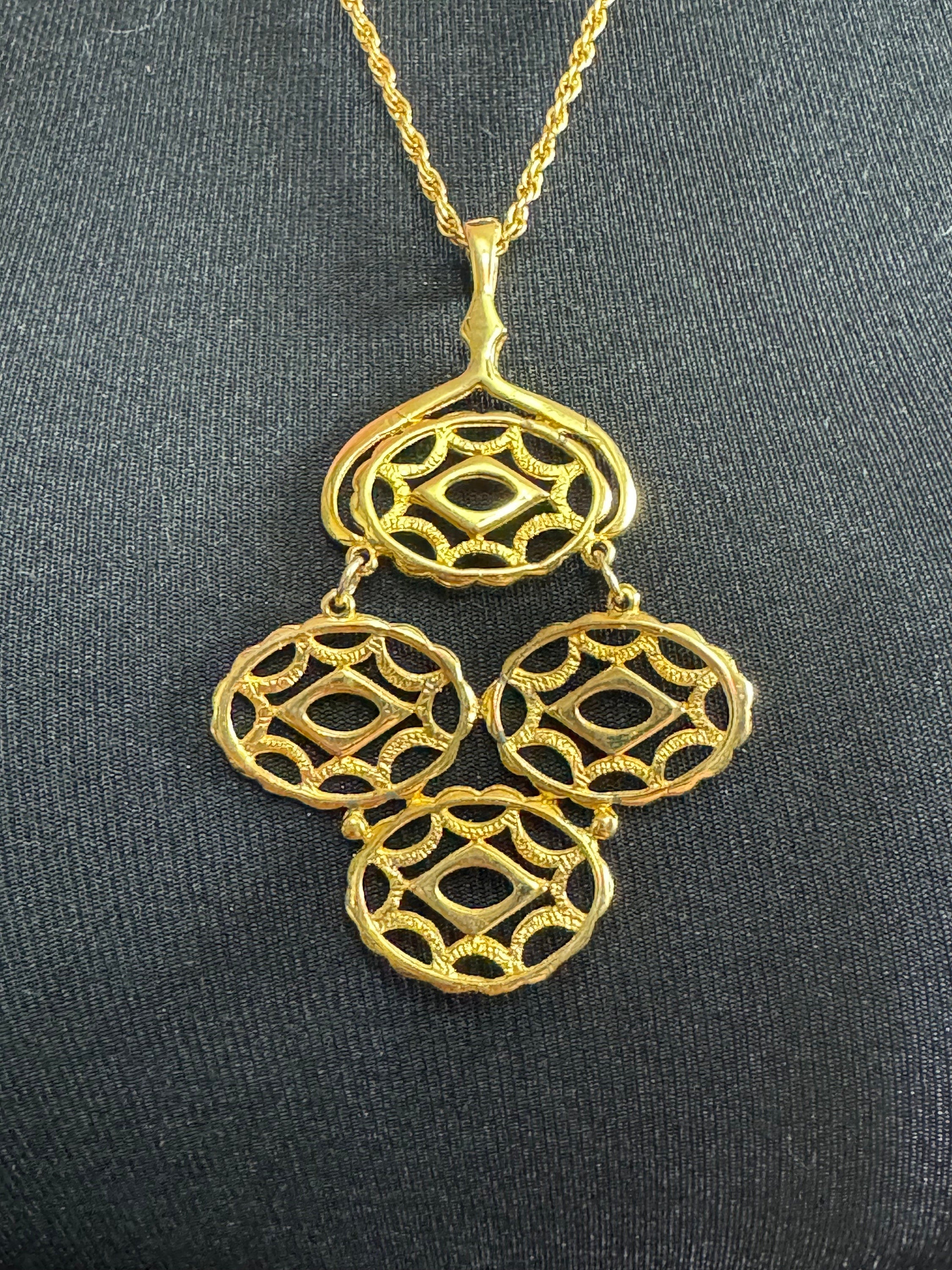 Modernist gold tone pendant necklace brutalist Mid Century Modern