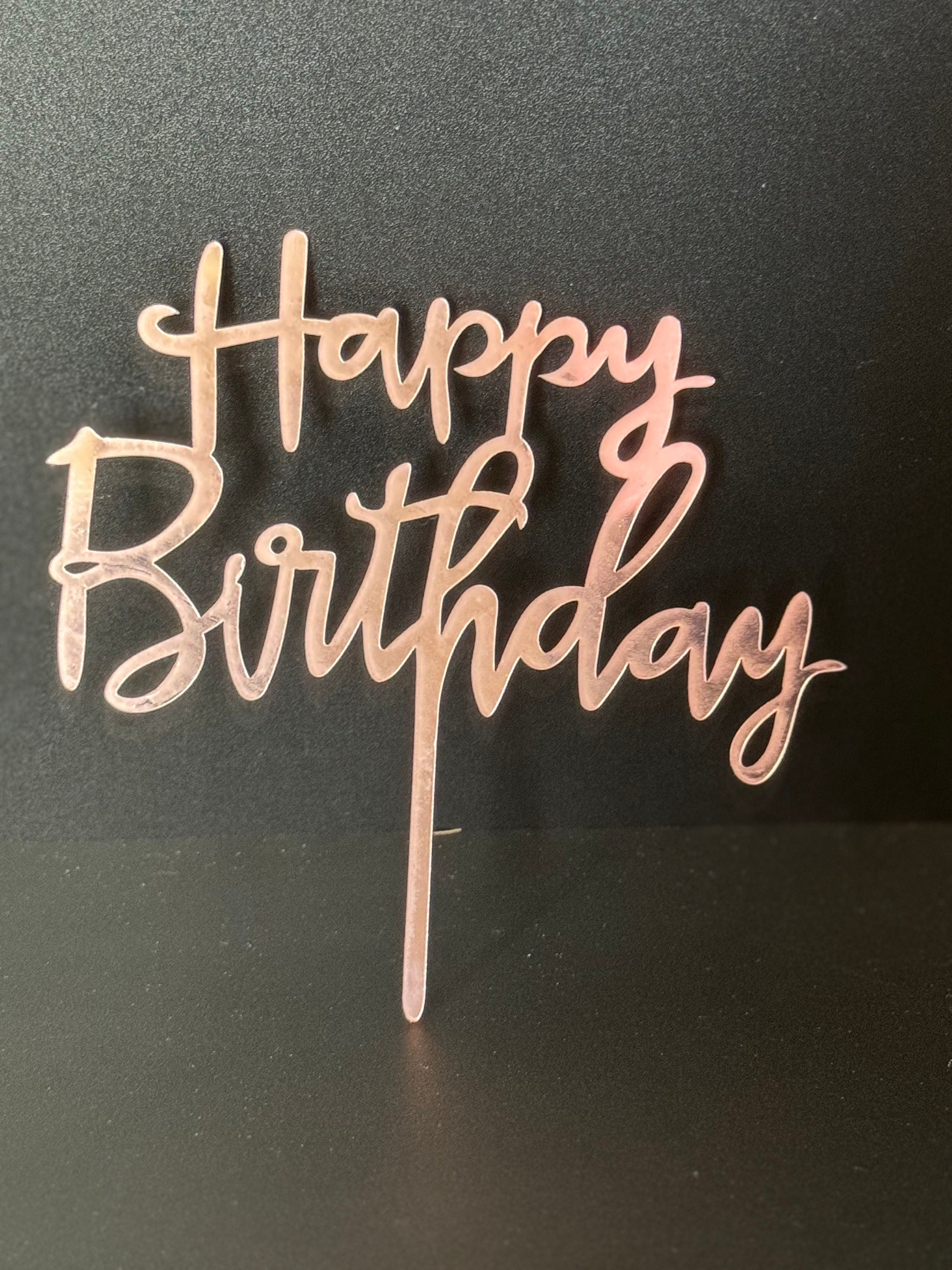 Blush pink Happy Birthday Cake Topper reusable metallic Acrylic