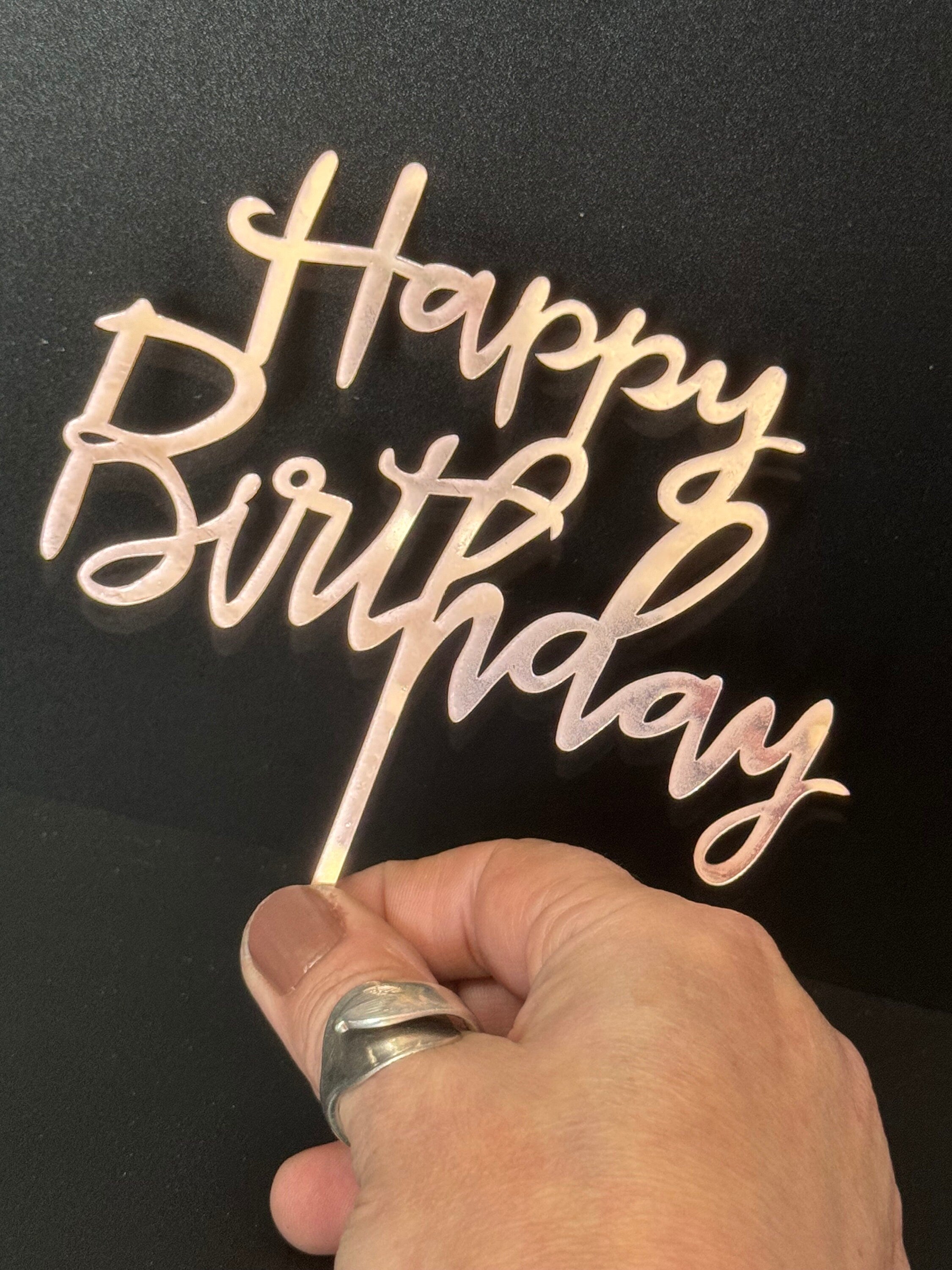 Blush pink Happy Birthday Cake Topper reusable metallic Acrylic