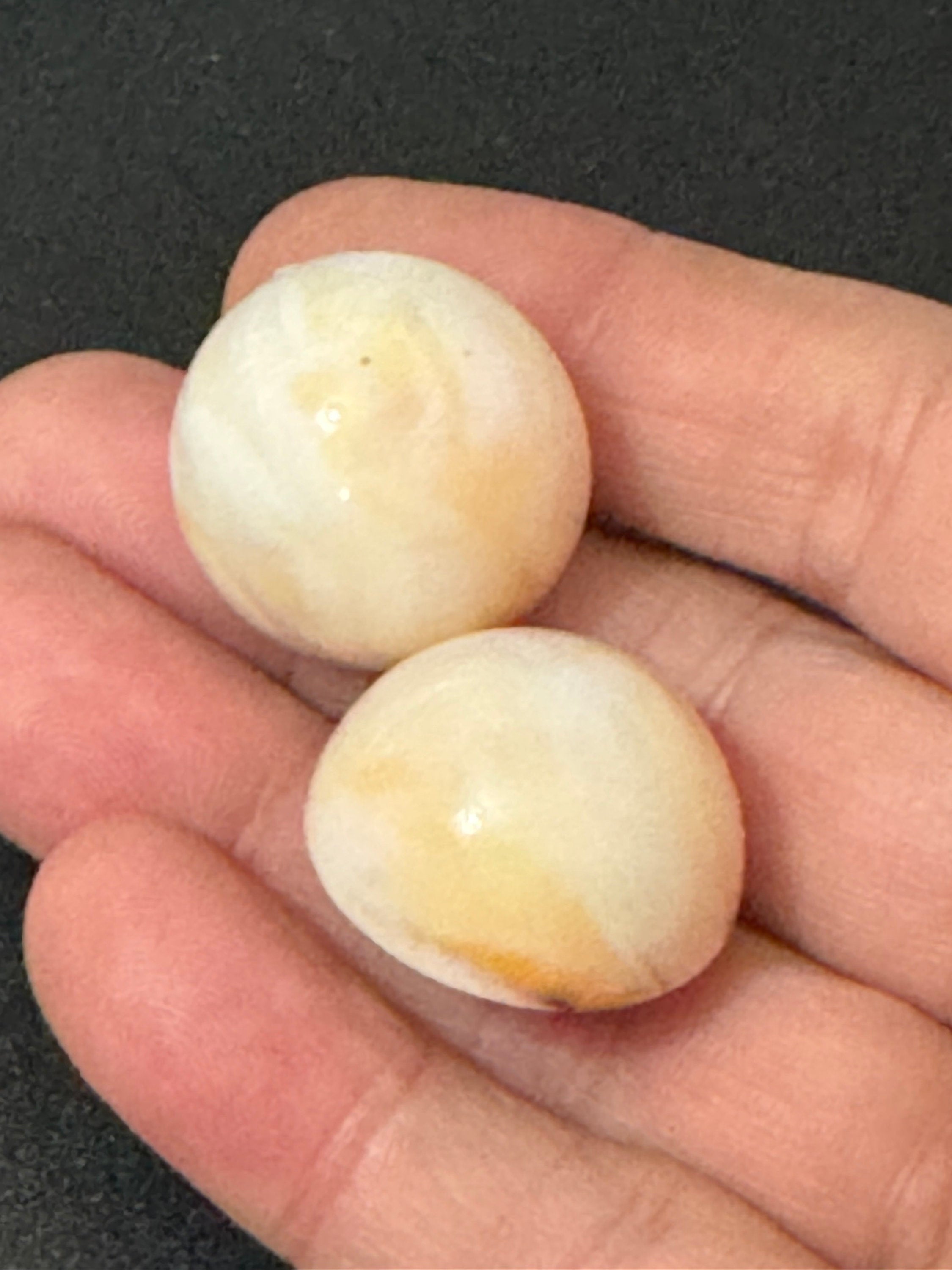 Vintage 1950s marbled beige plastic dome button Clip On Earrings