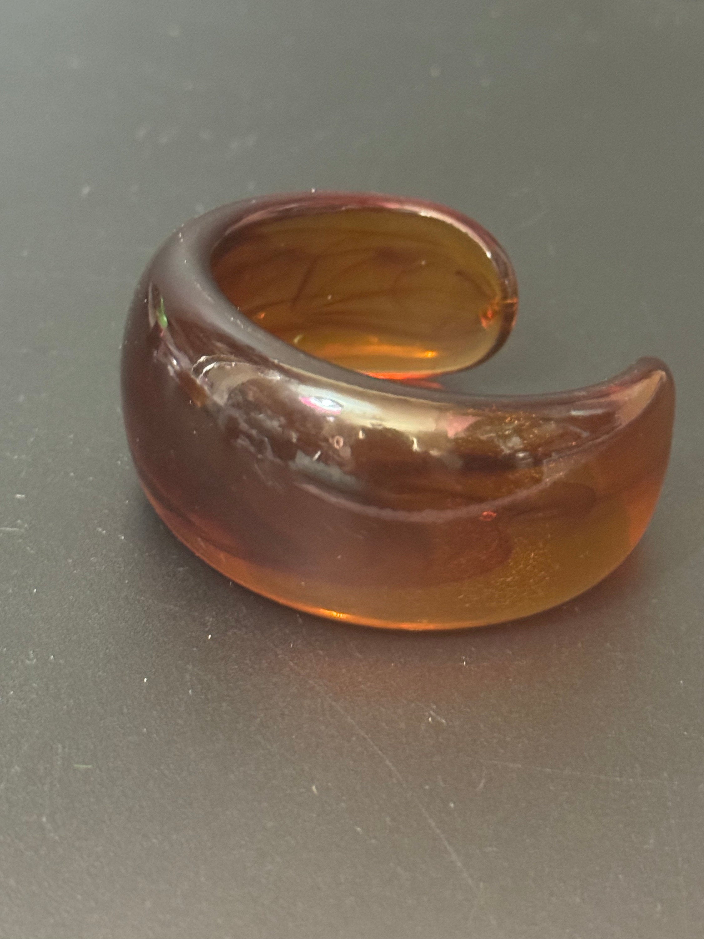 Faux tortoiseshell brown plastic resin 3cm wide cuff open bangle bracelet Vintage