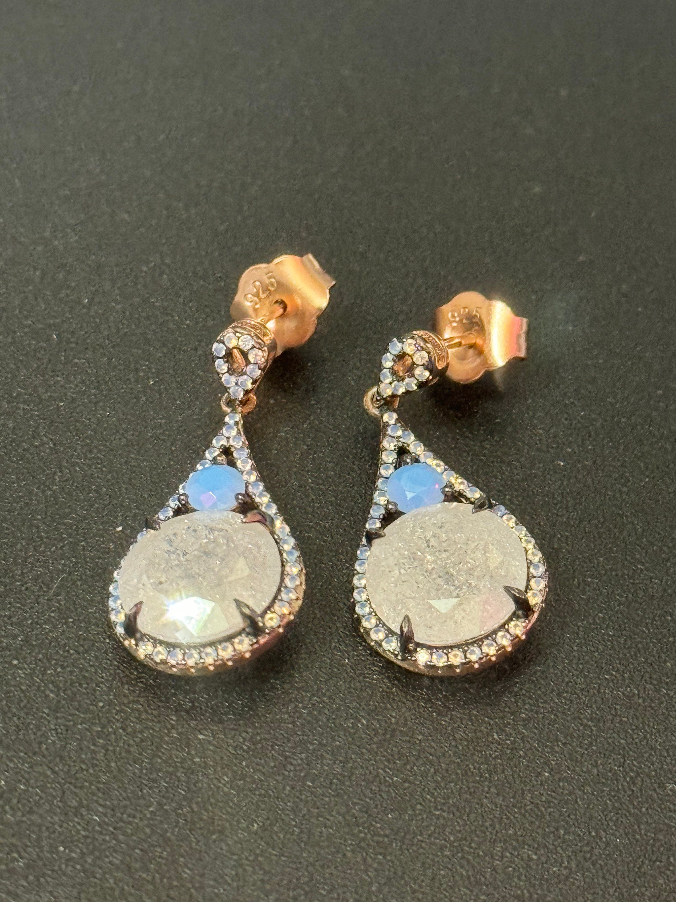 Salvatore plata high end sterling silver gilt Small teardrop shaped crystal turquoise white earrings in rose gold coating 925