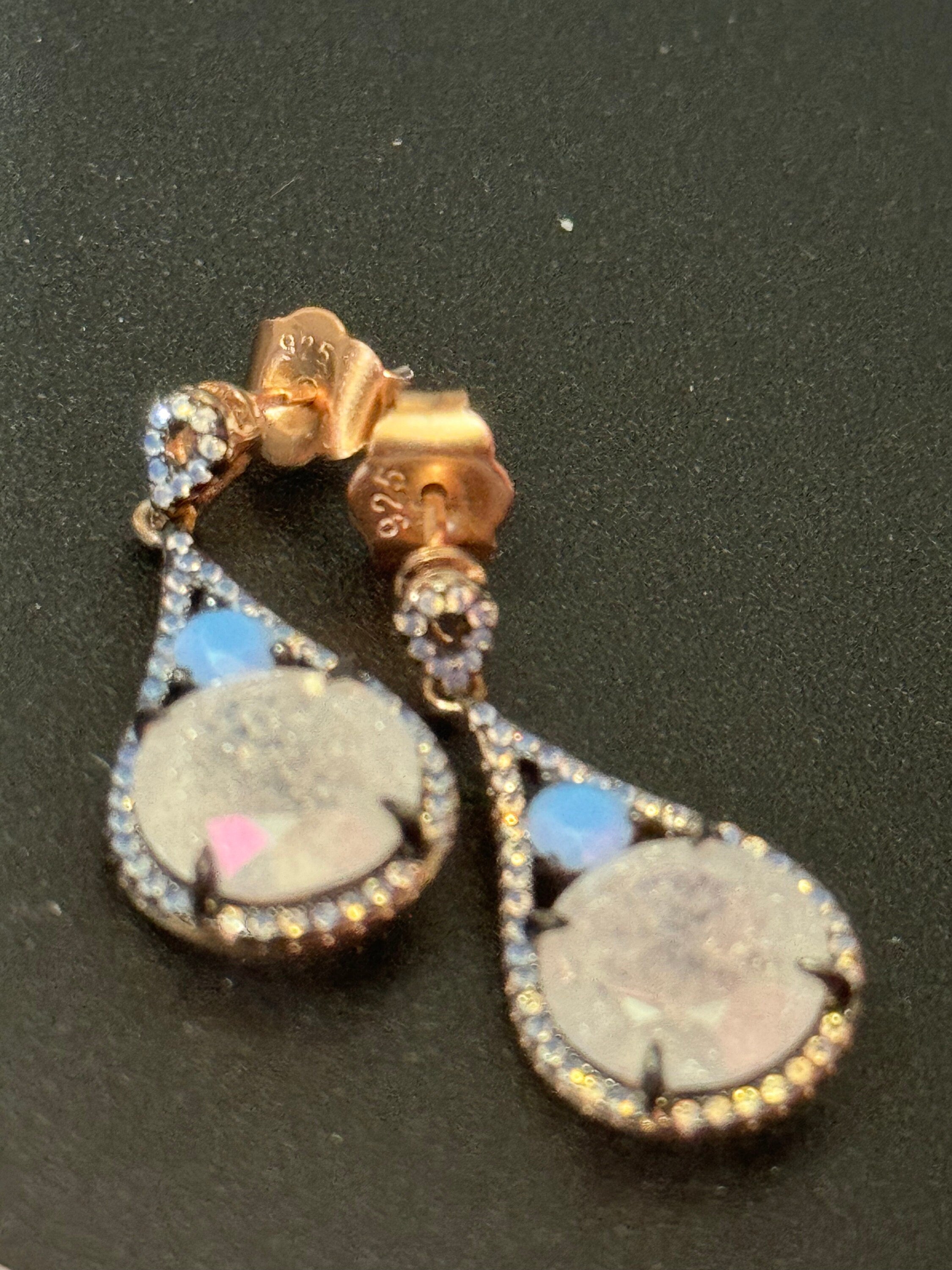Salvatore plata high end sterling silver gilt Small teardrop shaped crystal turquoise white earrings in rose gold coating 925
