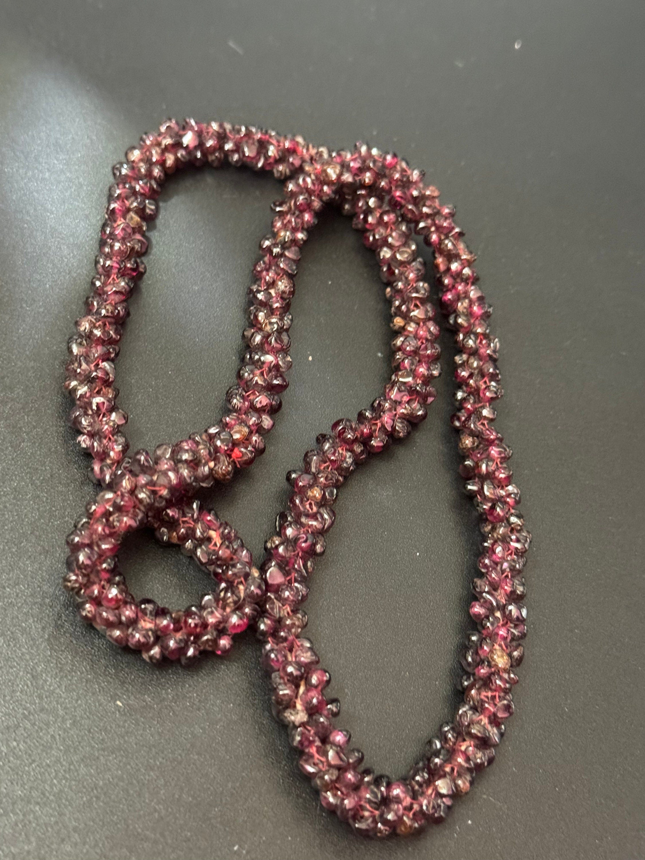 Vintage Art Deco garnet red purple seed bead gemstone beaded necklace long