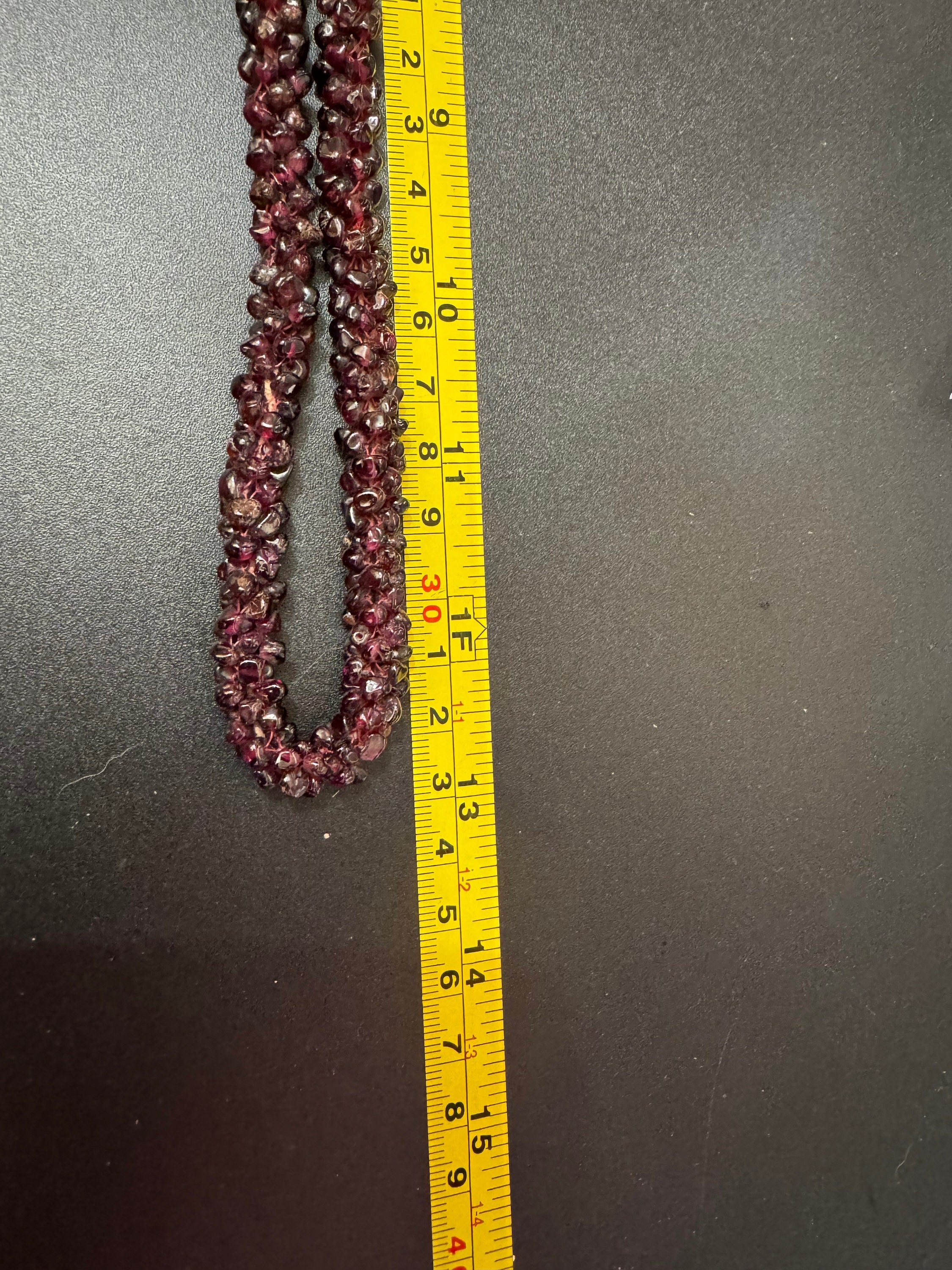 Vintage Art Deco garnet red purple seed bead gemstone beaded necklace long