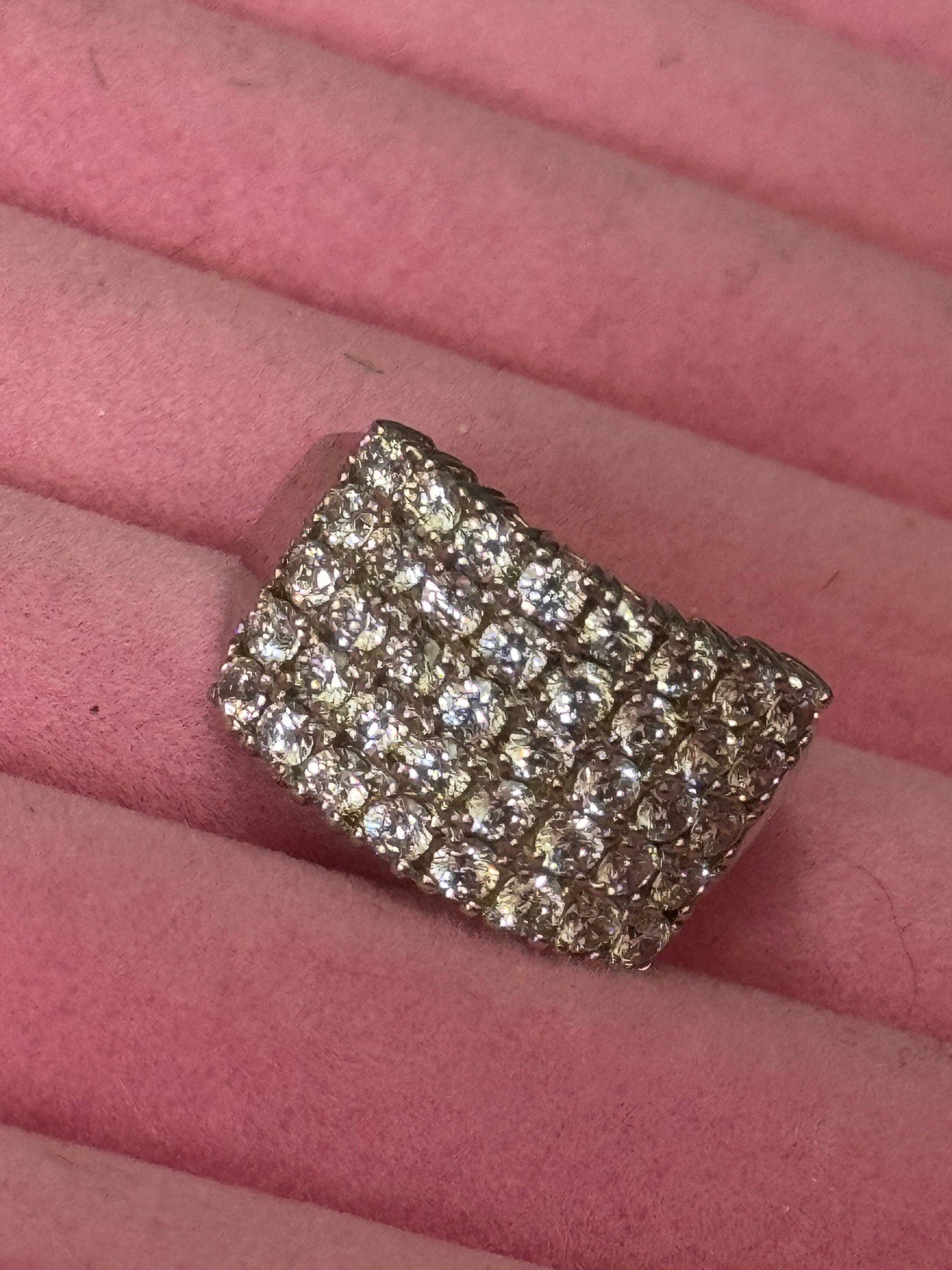 UK Size P cubic zirconia Diamonique Clear gemstone cocktail dress ring 925 sterling silver CZ