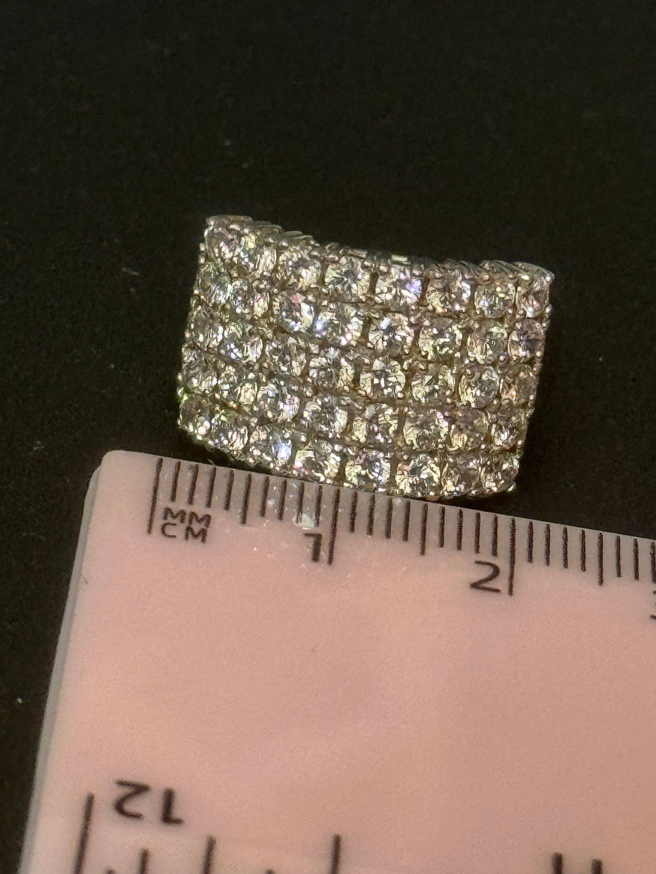 UK Size P cubic zirconia Diamonique Clear gemstone cocktail dress ring 925 sterling silver CZ