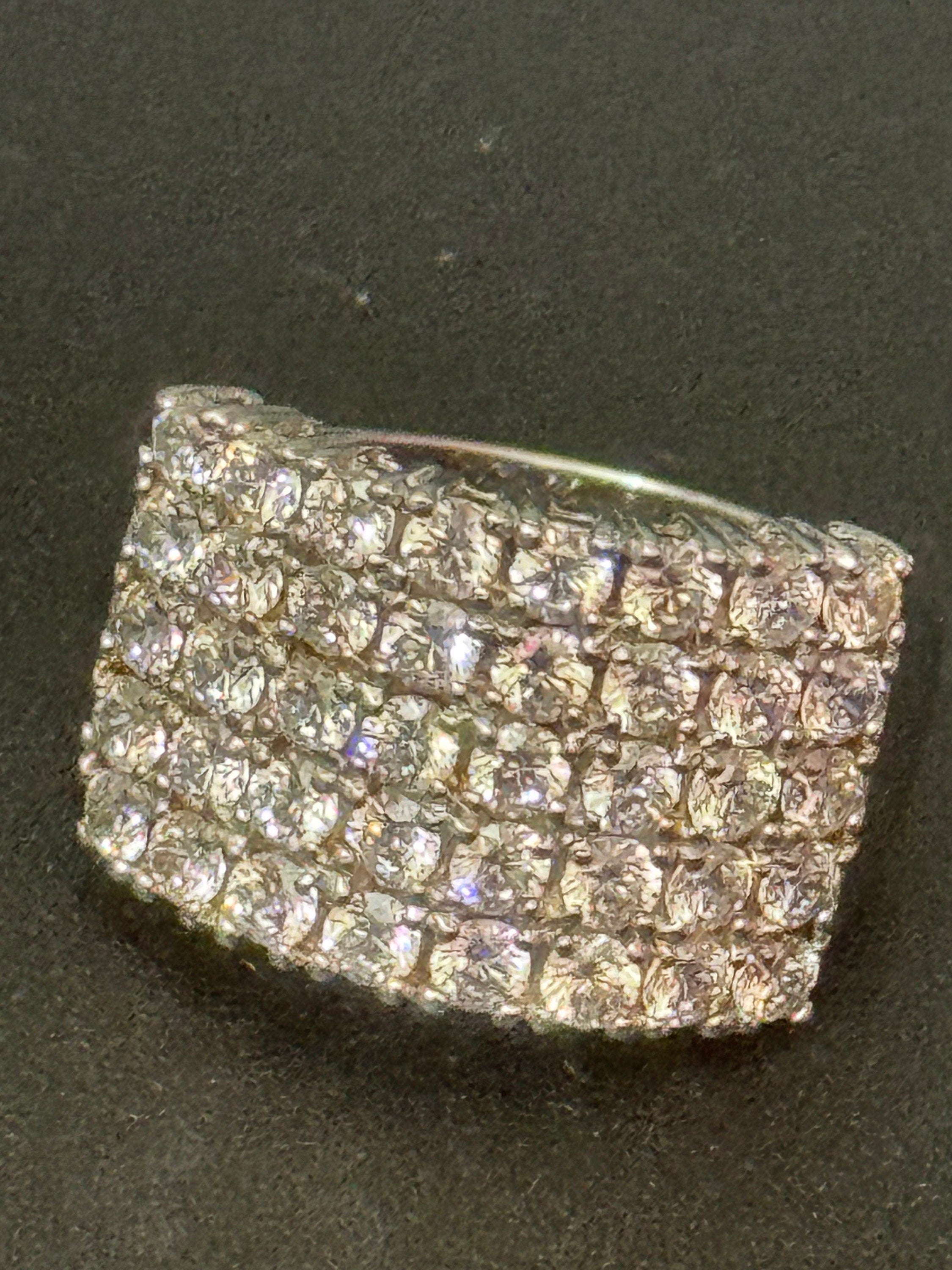 UK Size P cubic zirconia Diamonique Clear gemstone cocktail dress ring 925 sterling silver CZ