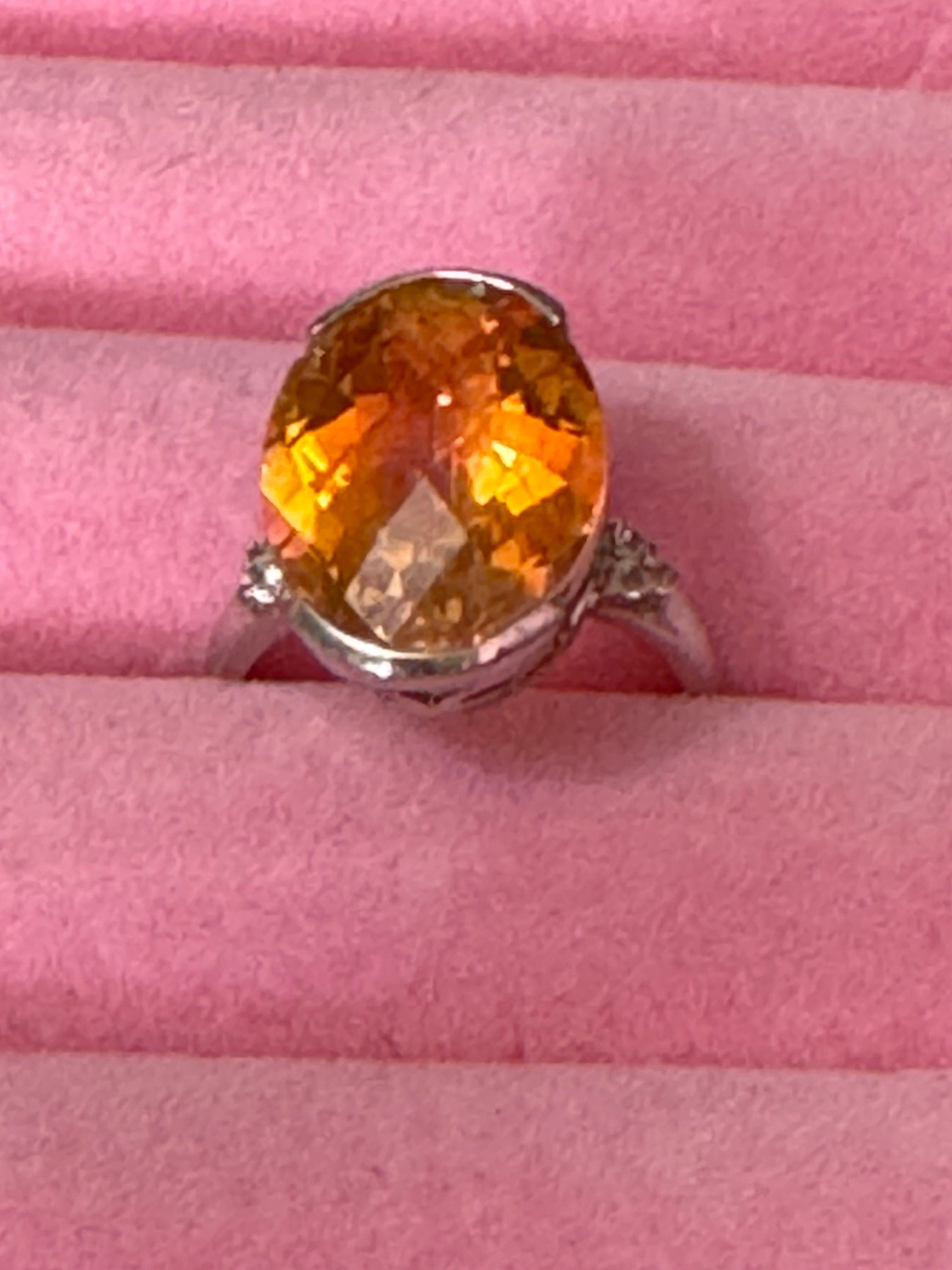 UK Size P.5 orange gemstone oval cocktail dress ring 925 sterling silver tggc