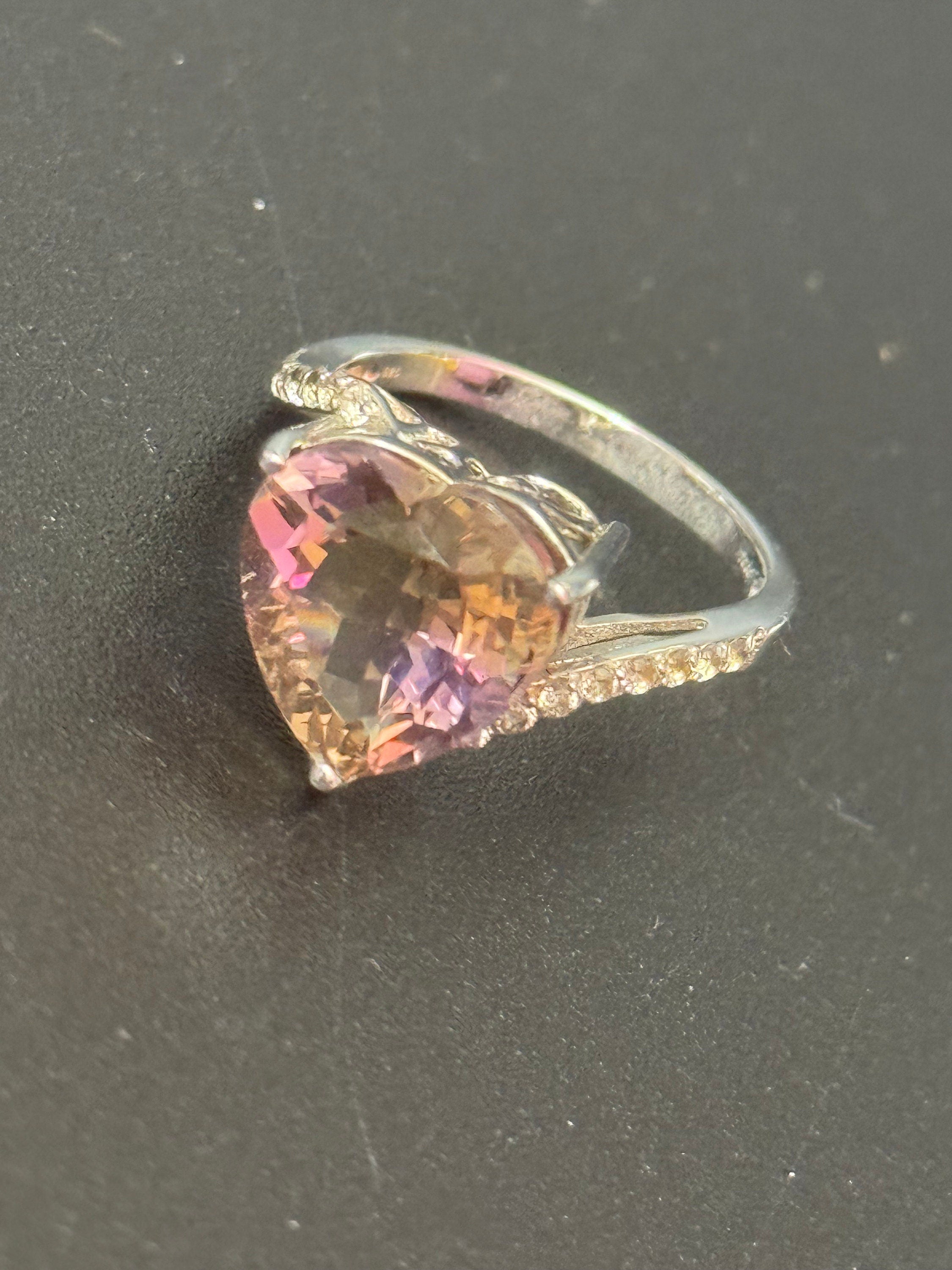 UK Size Q brown topaz gemstone heart cocktail dress ring 925 sterling silver tggc