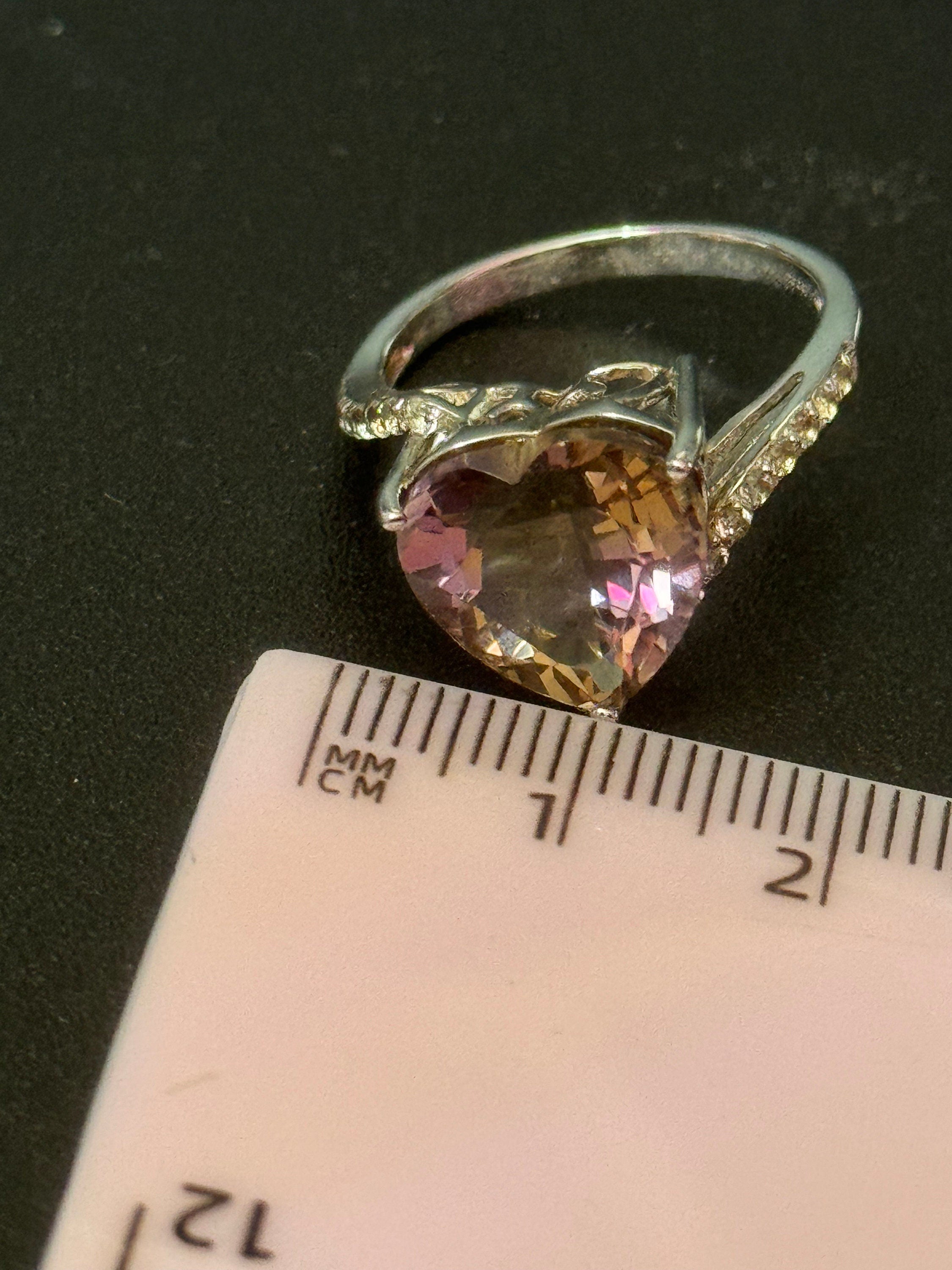 UK Size Q brown topaz gemstone heart cocktail dress ring 925 sterling silver tggc
