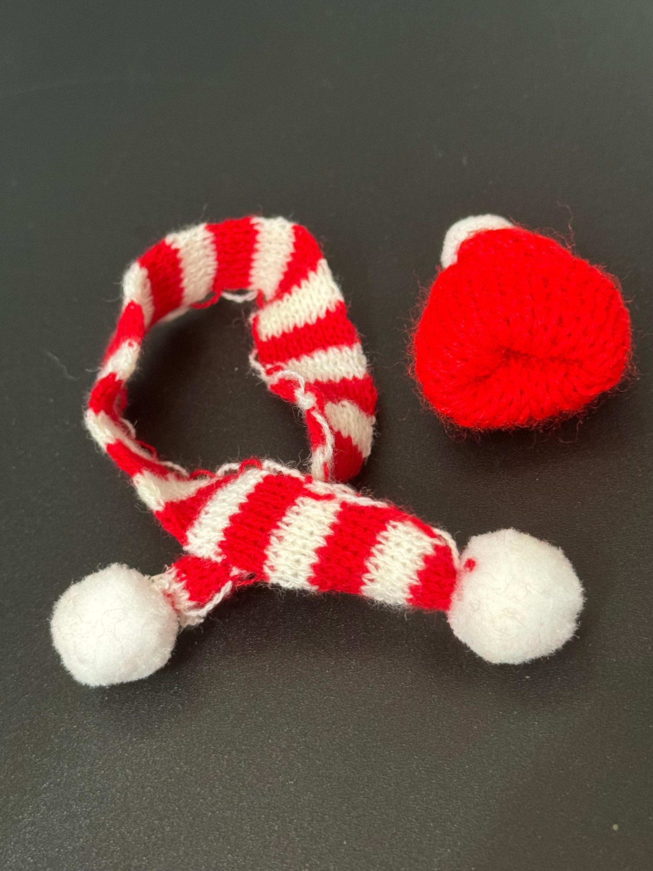 Miniature red and white Wool hat and matching scarf cake topper bottle tops