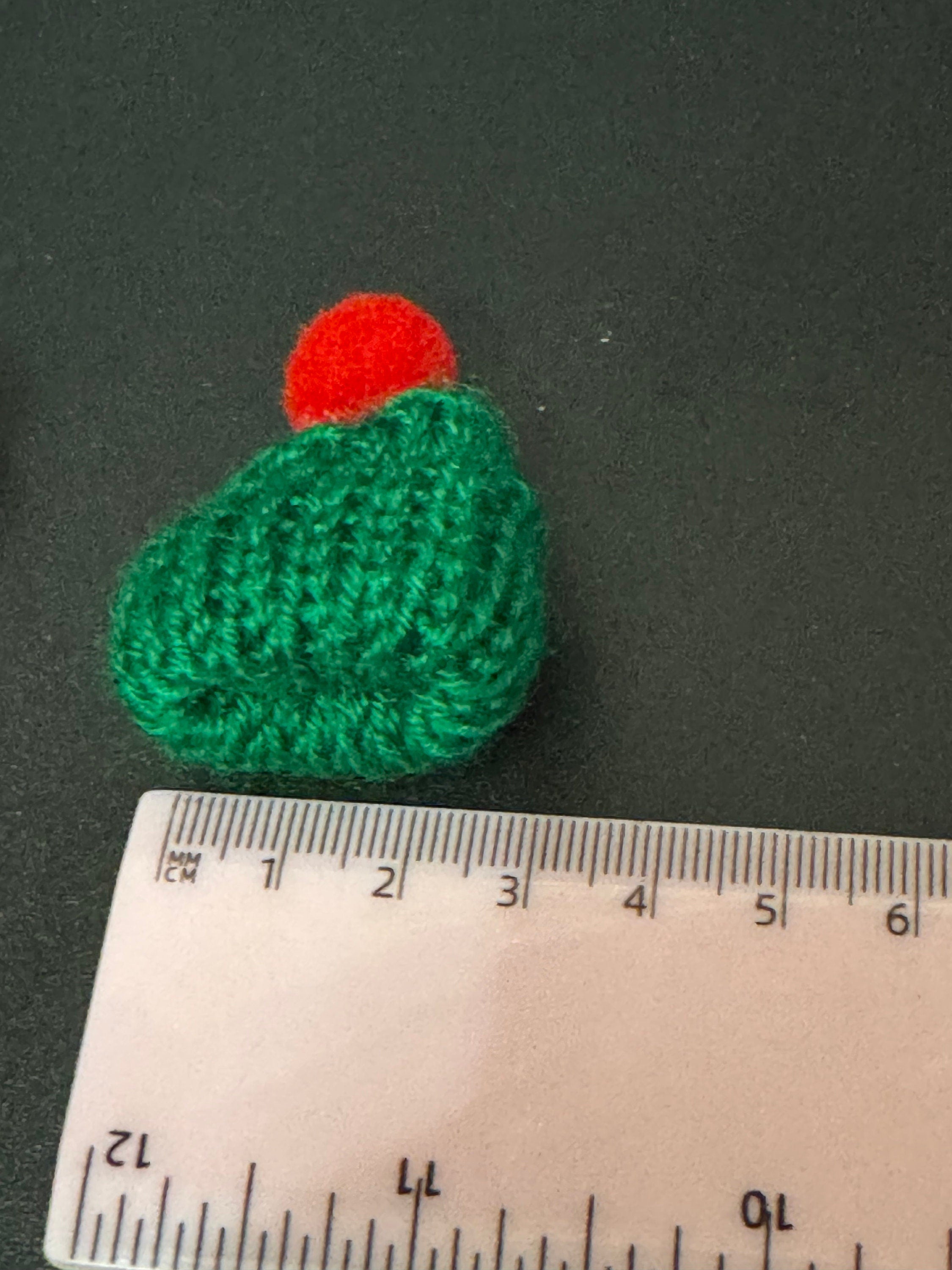 Miniature red and Green Wool hat and matching scarf cake topper bottle tops