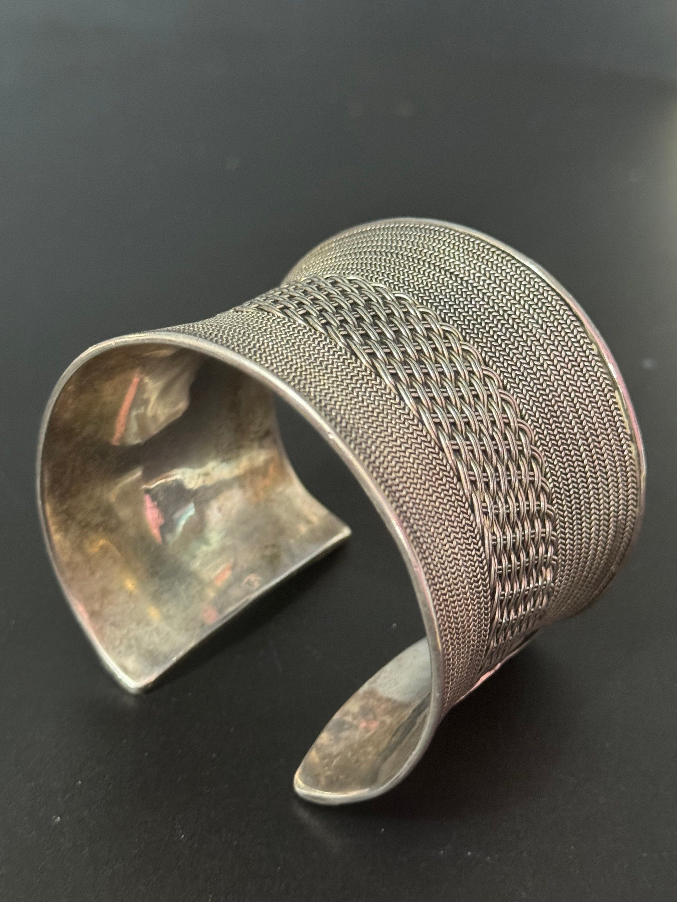As found 123 grams heavy 925 Sterling Silver open cuff bangle bracelet stamped