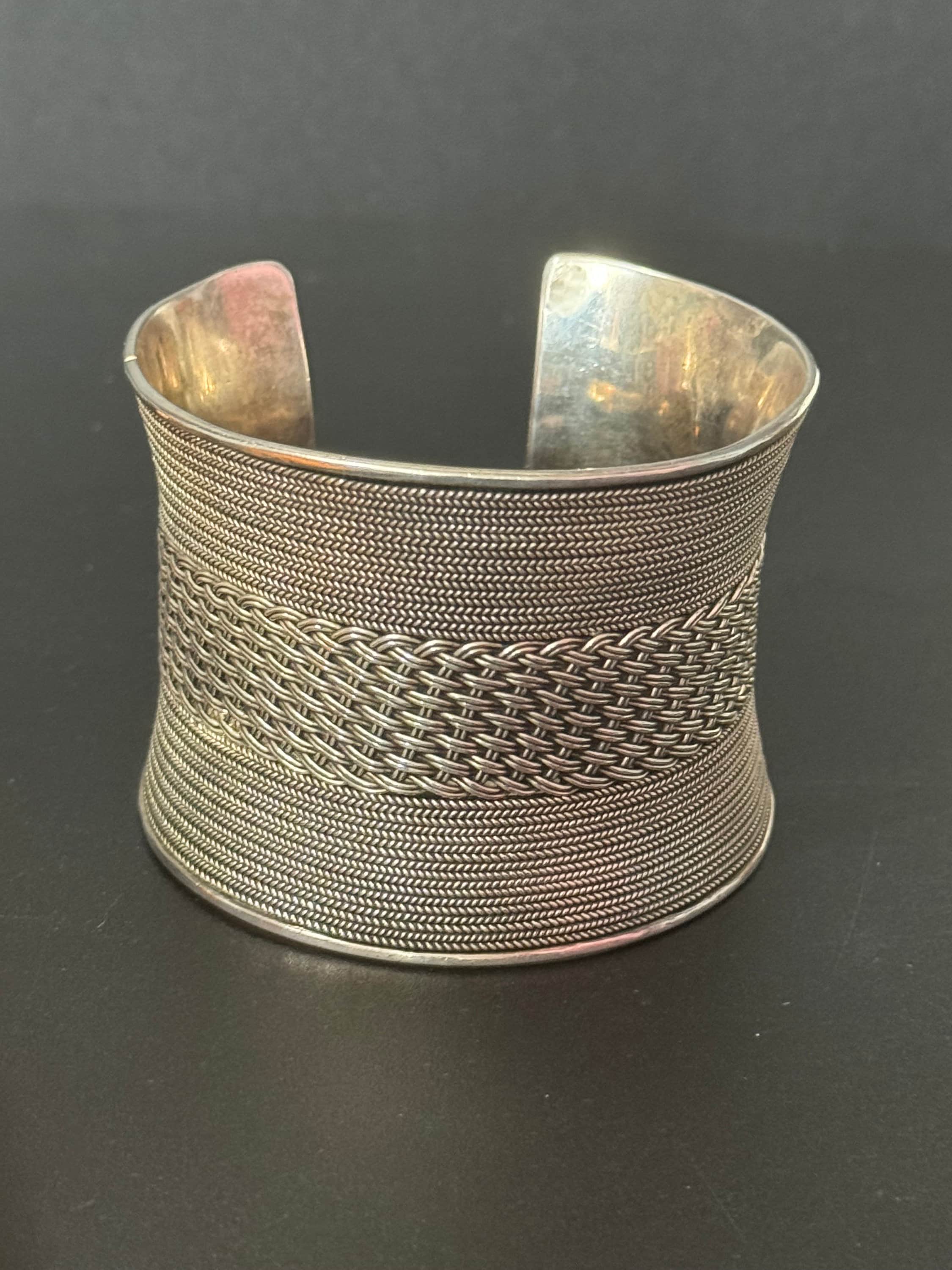 As found 123 grams heavy 925 Sterling Silver open cuff bangle bracelet stamped