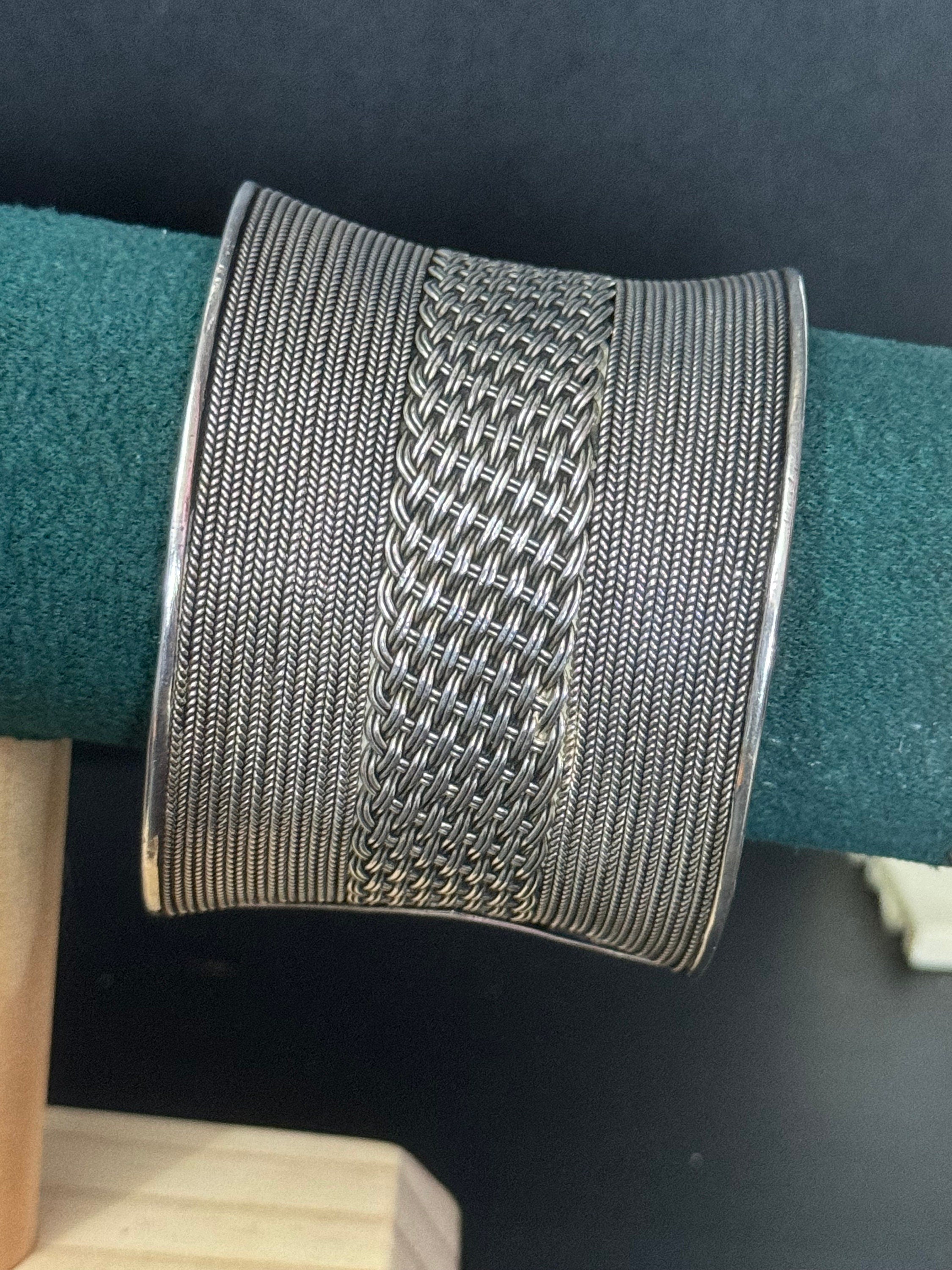 As found 123 grams heavy 925 Sterling Silver open cuff bangle bracelet stamped