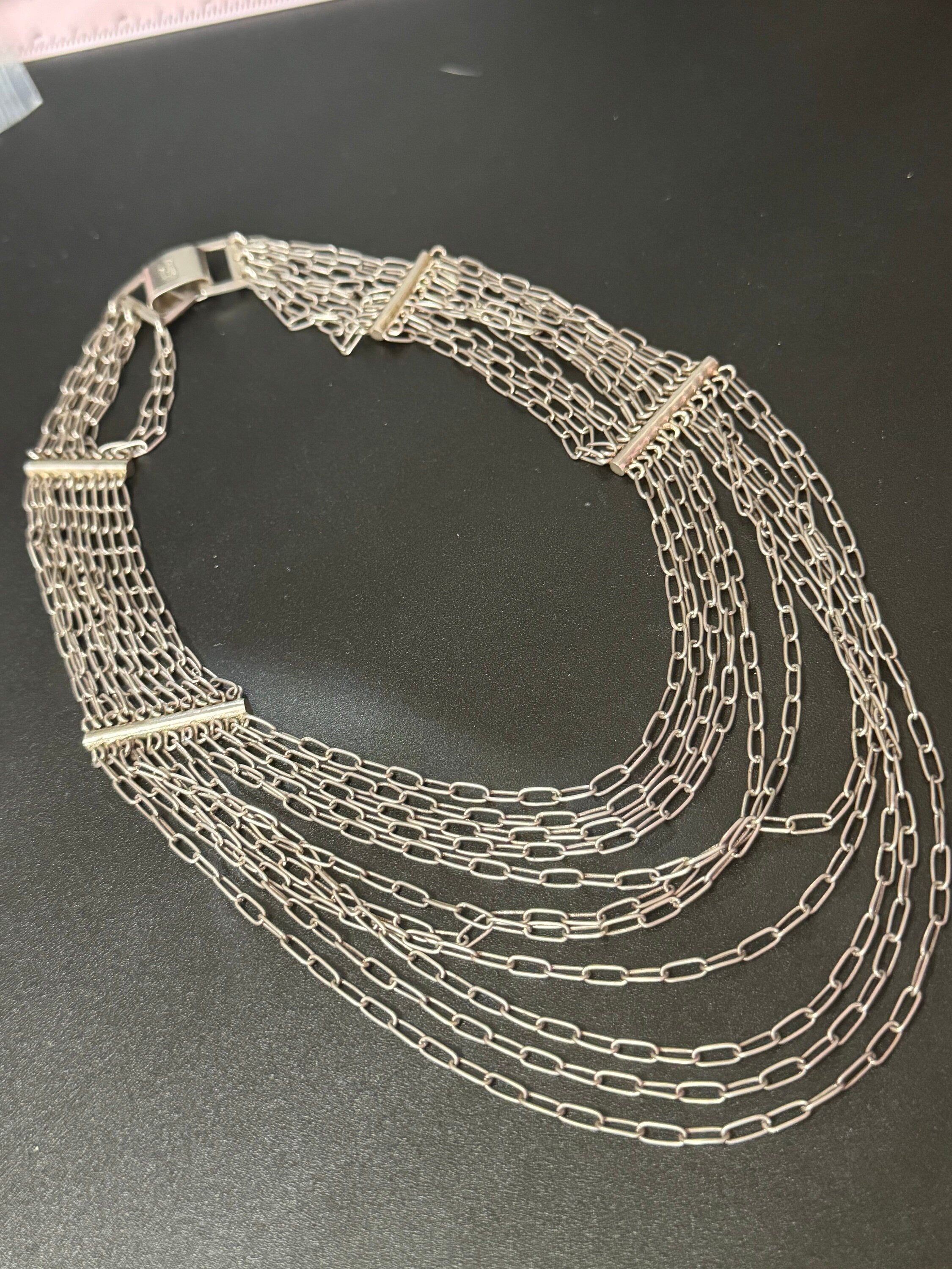 Vintage Mexican Sterling Silver Multi-Strand Bib Necklace