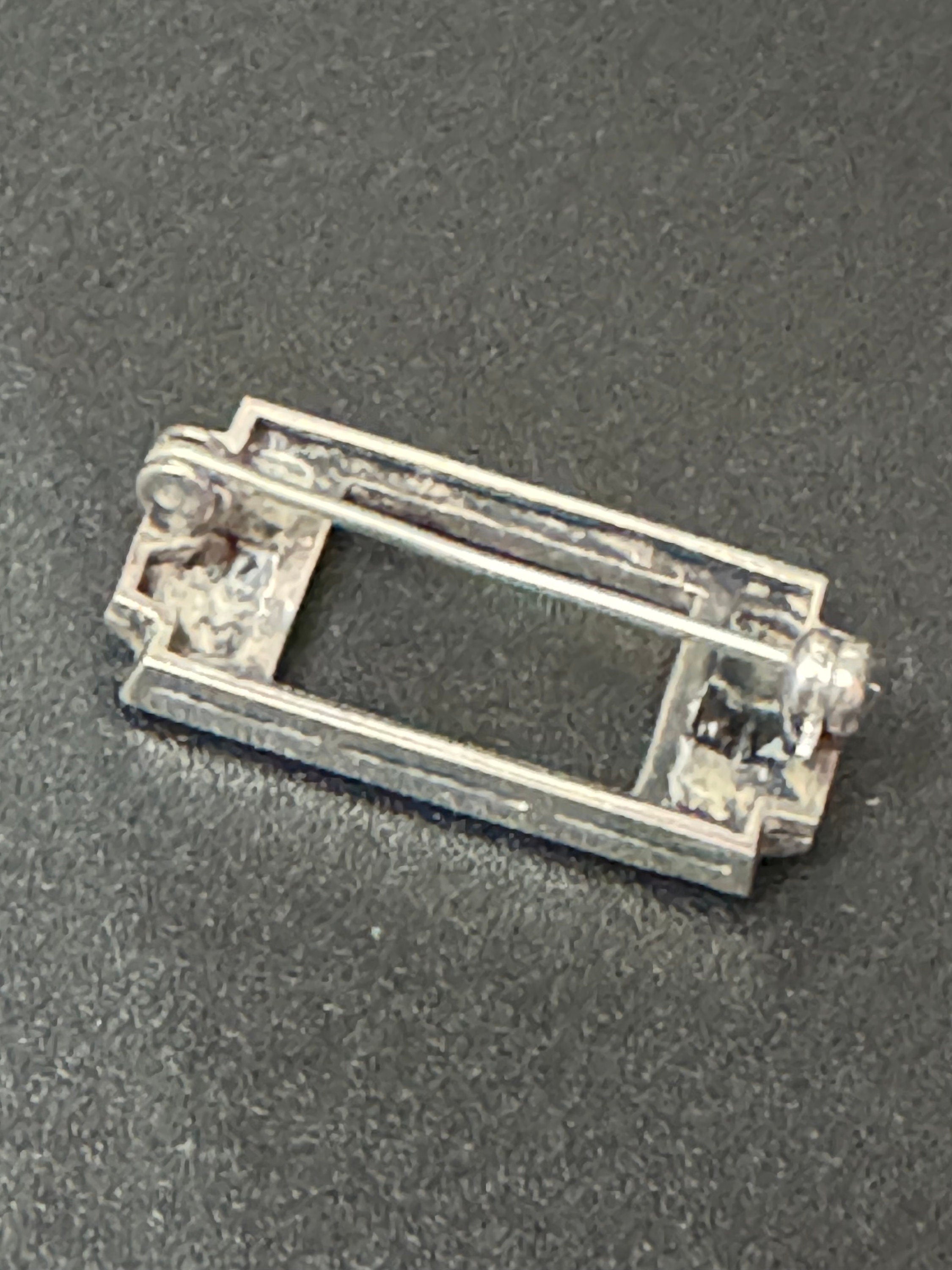 Vintage small Rectangular marcasite and black onyx Sterling 925 solid silver gemstone Brooch